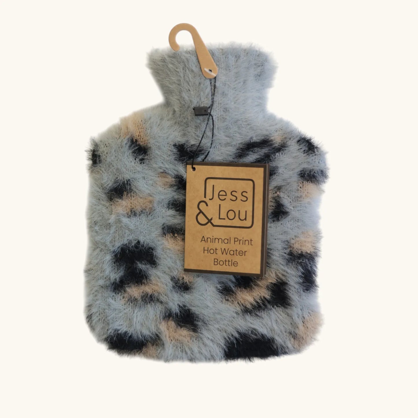 Jess & Lou Fluffy Animal Print Mini Hot Water Bottle - Grey