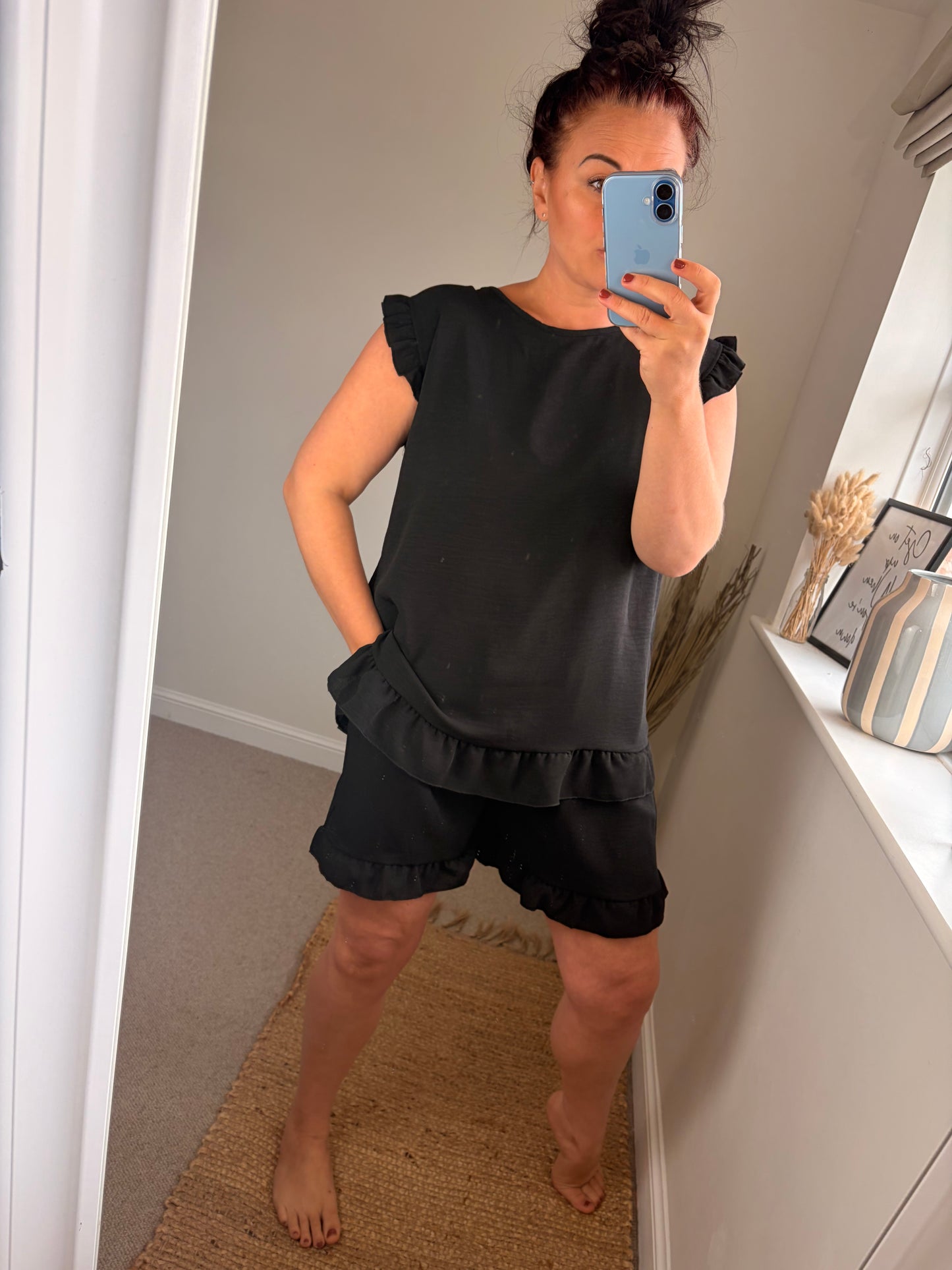 Button Back Short & Top Set - Black