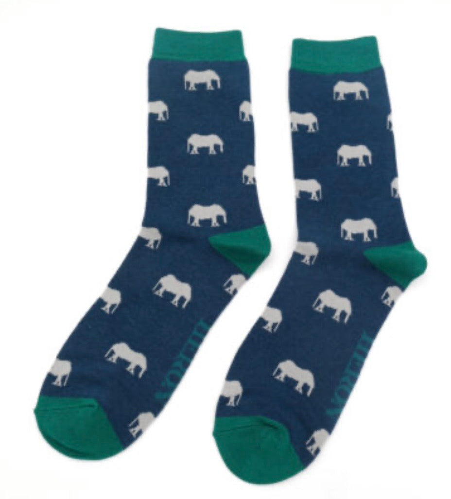 Men’s Mr Heron Bamboo Socks - Elephants