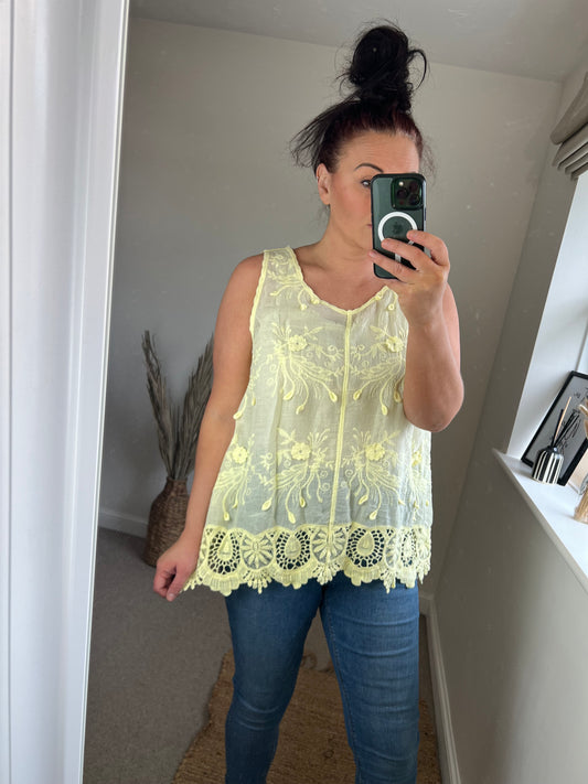 Embroidered Cotton Vest - Lemon