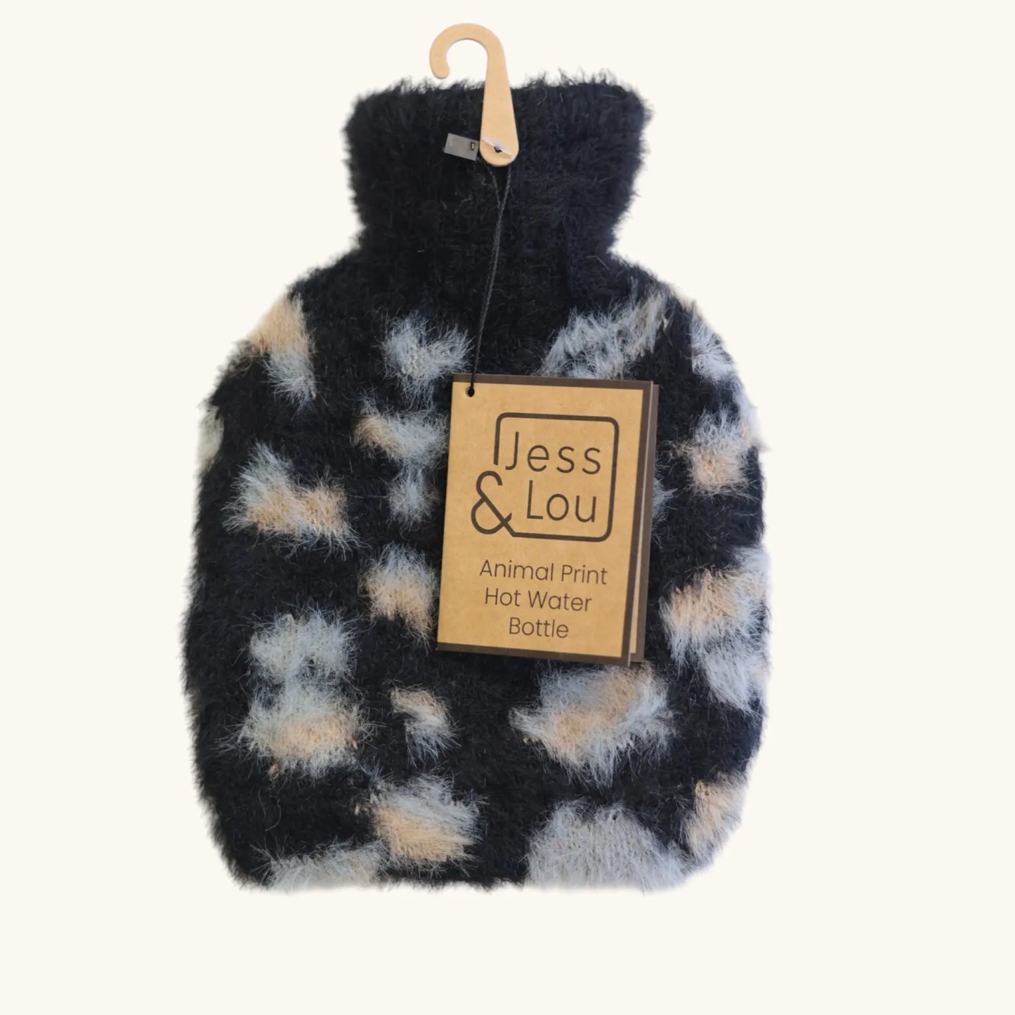 Jess & Lou Fluffy Animal Print Mini Hot Water Bottle - Black