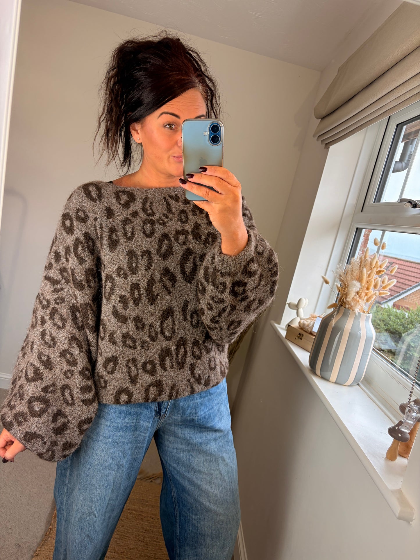 Slouch Oversize Leopard Jumper - Chocolate