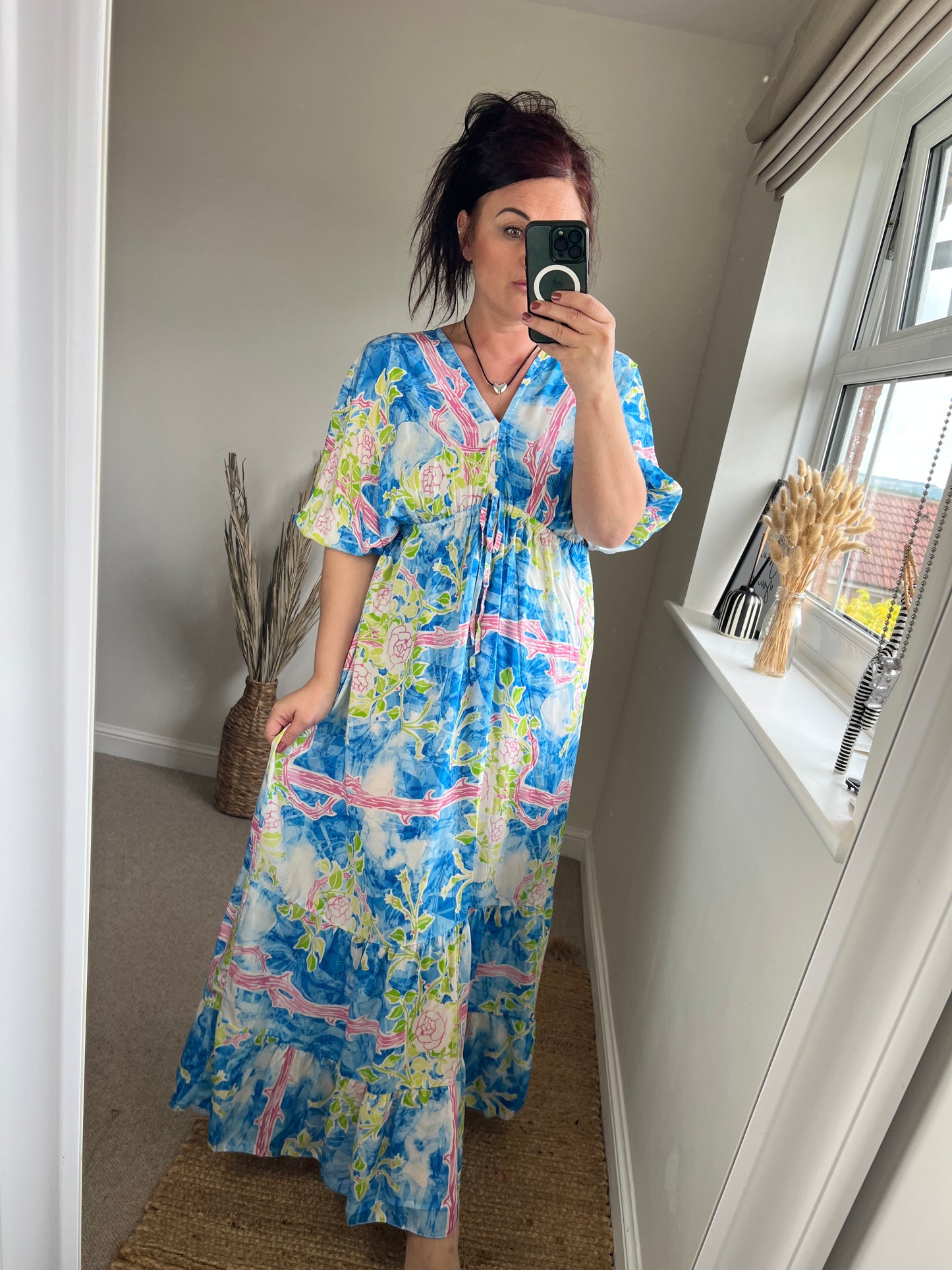 Grecian Floral Dress - Cobalt