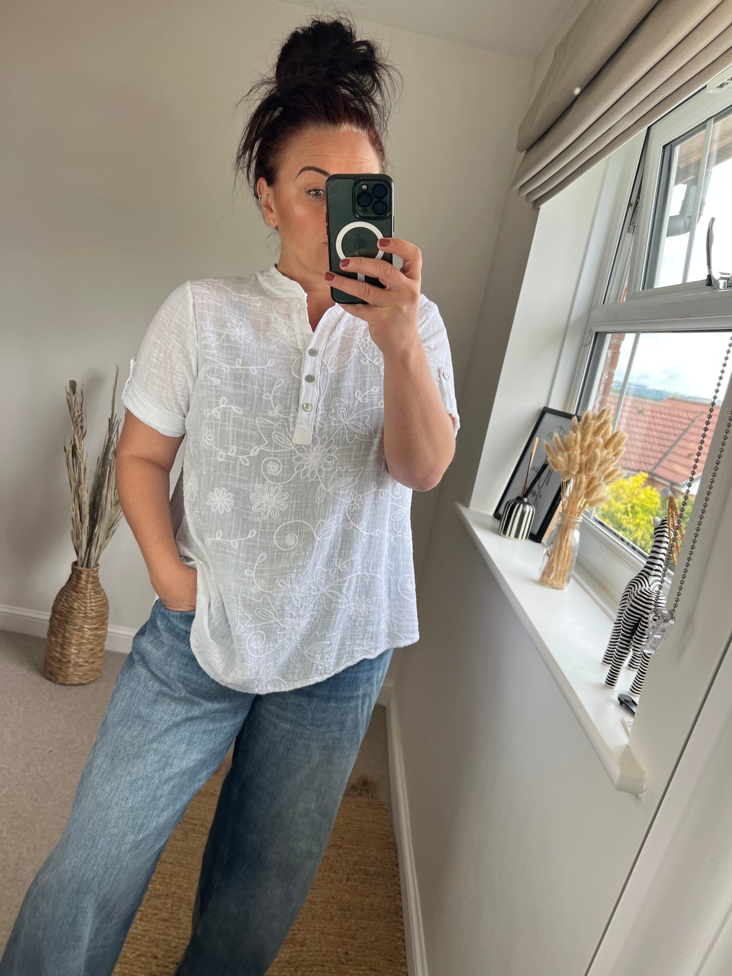 Cotton Shirt - Embroidered White