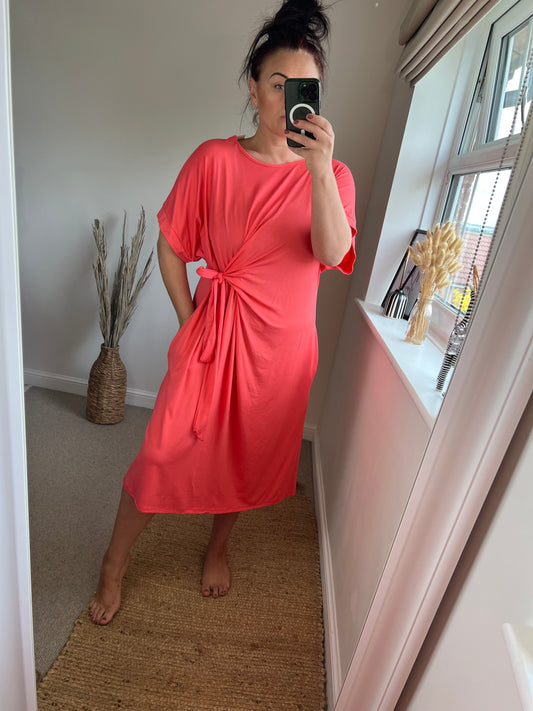 Tie Side Dress - Coral