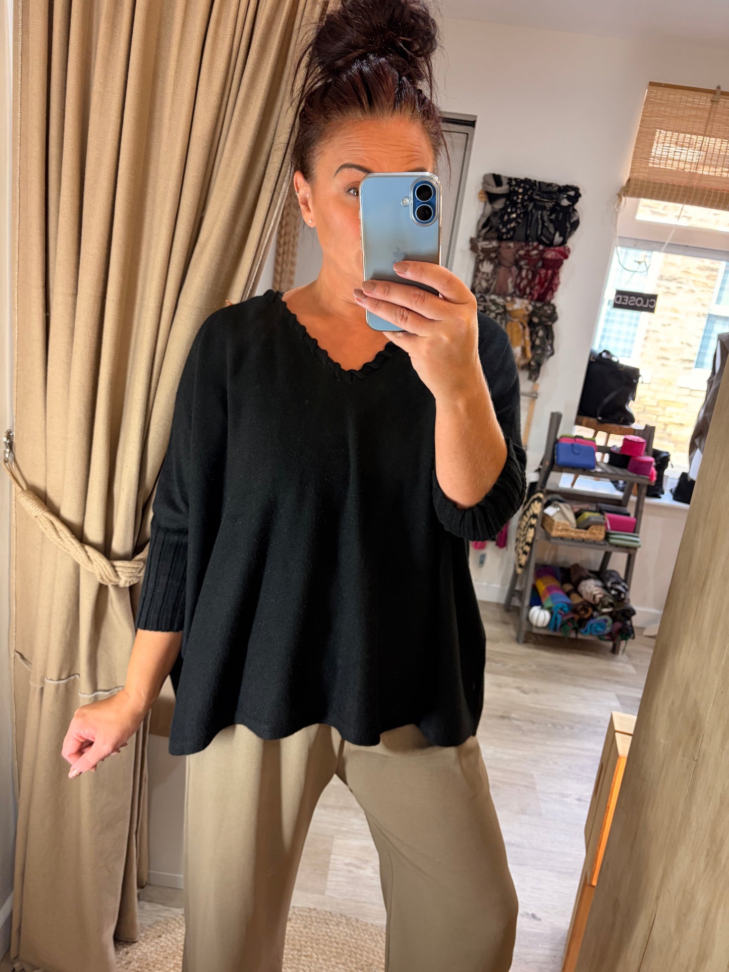 V Neck Stitch Jumper - Black