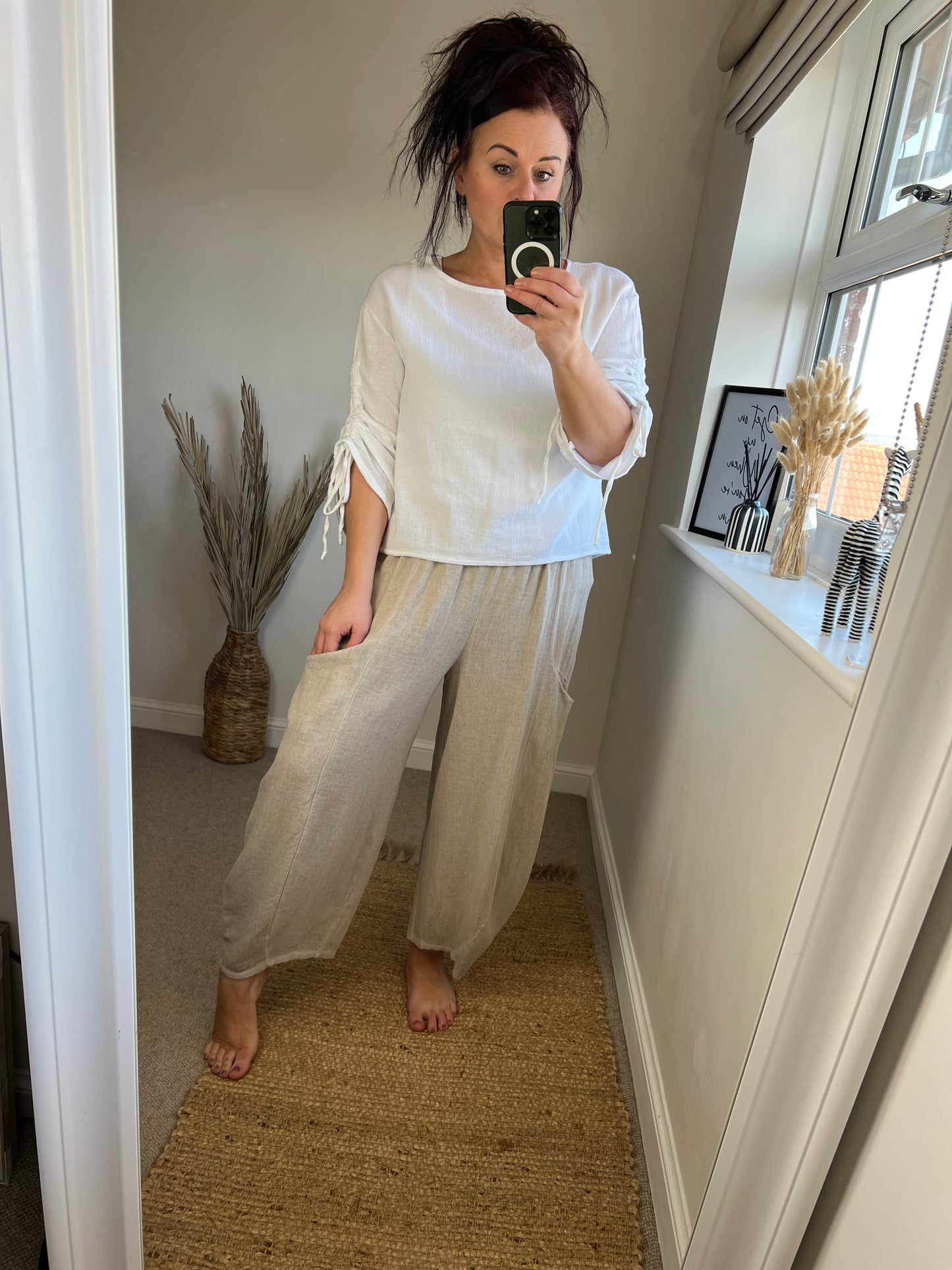 Barrel Leg Linen Mix Trouser - Stone