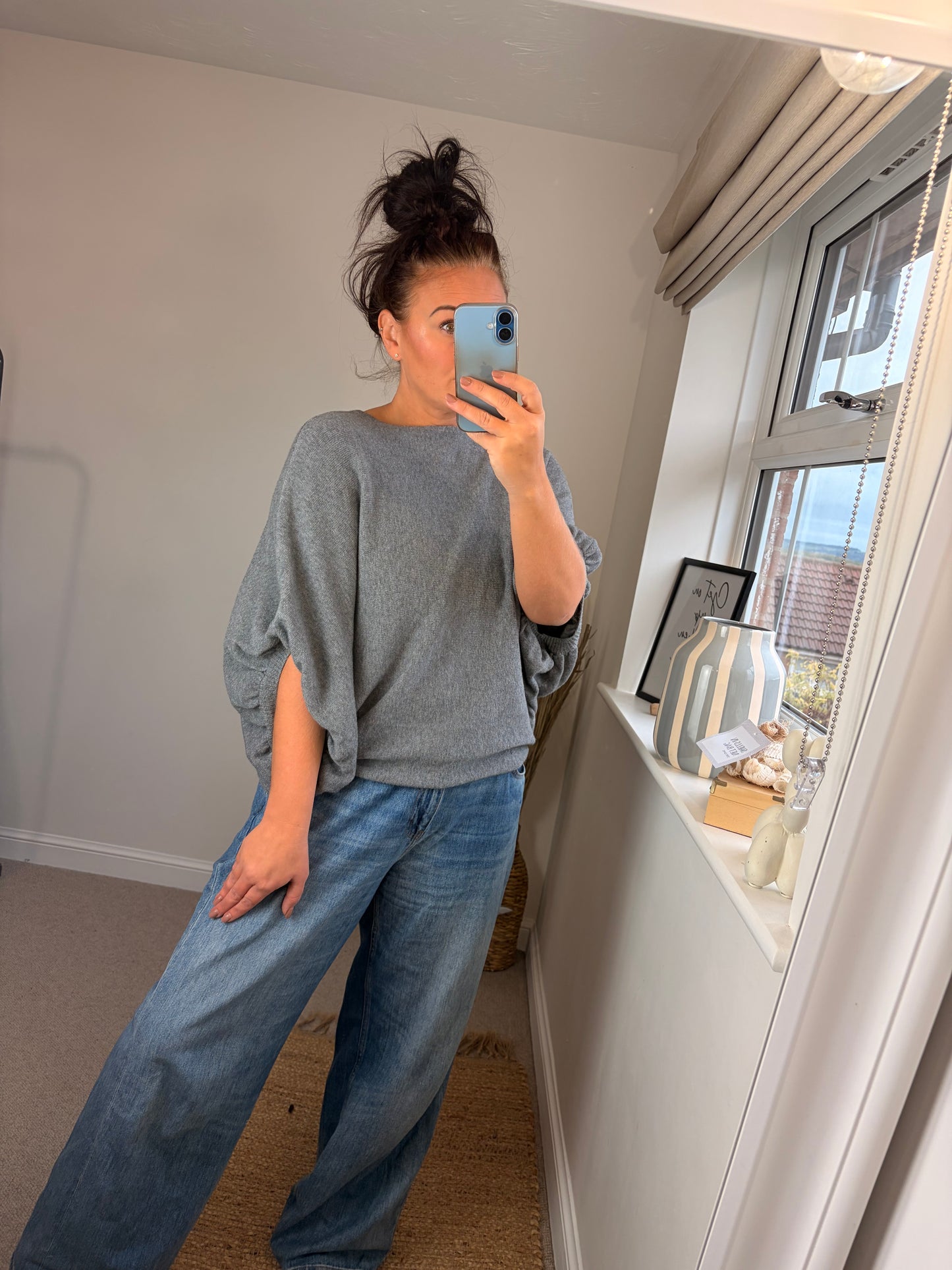 Batwing Fine Knit Jumper - Grey