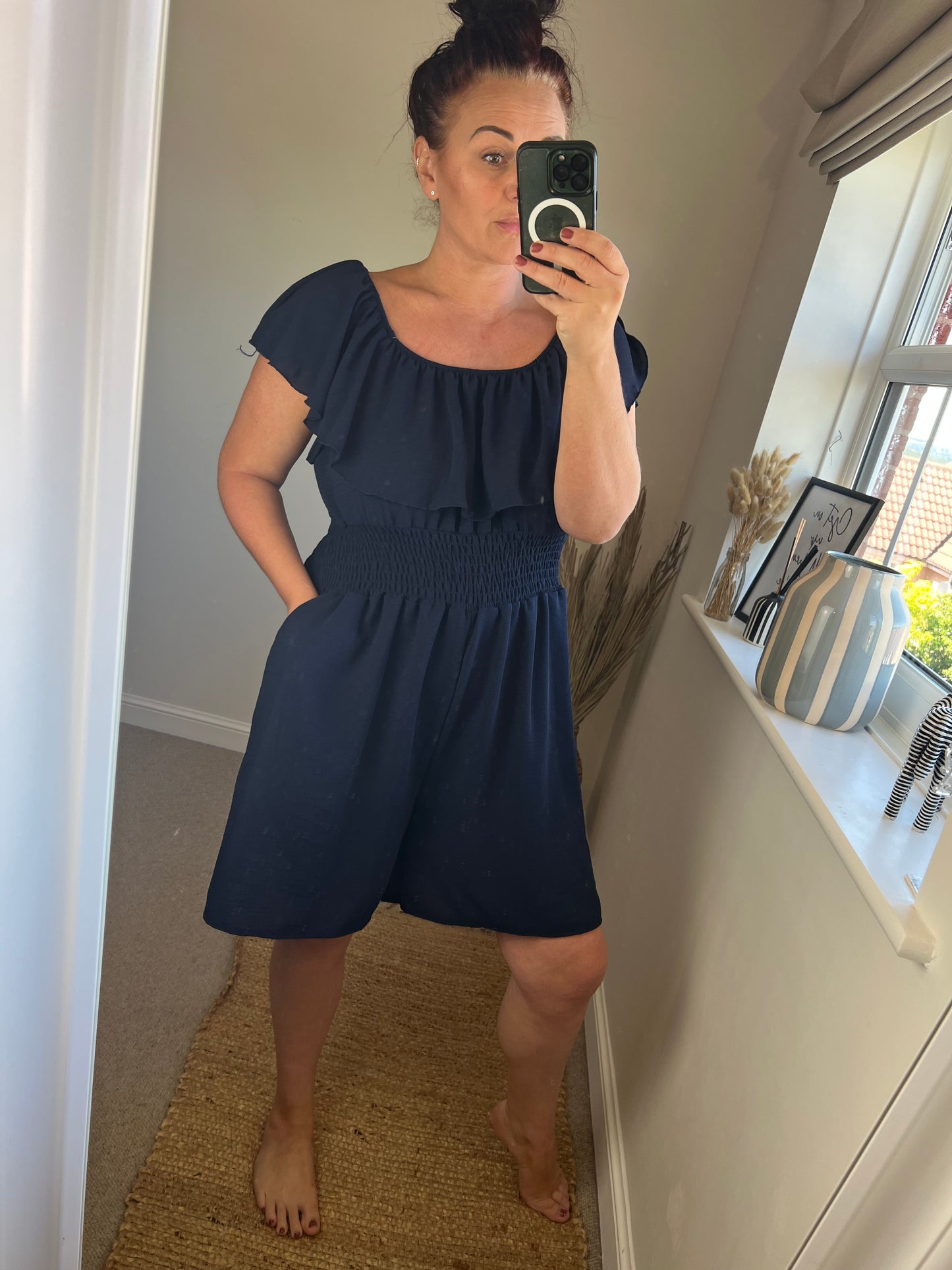 Shirred Waist Playsuit - Navy