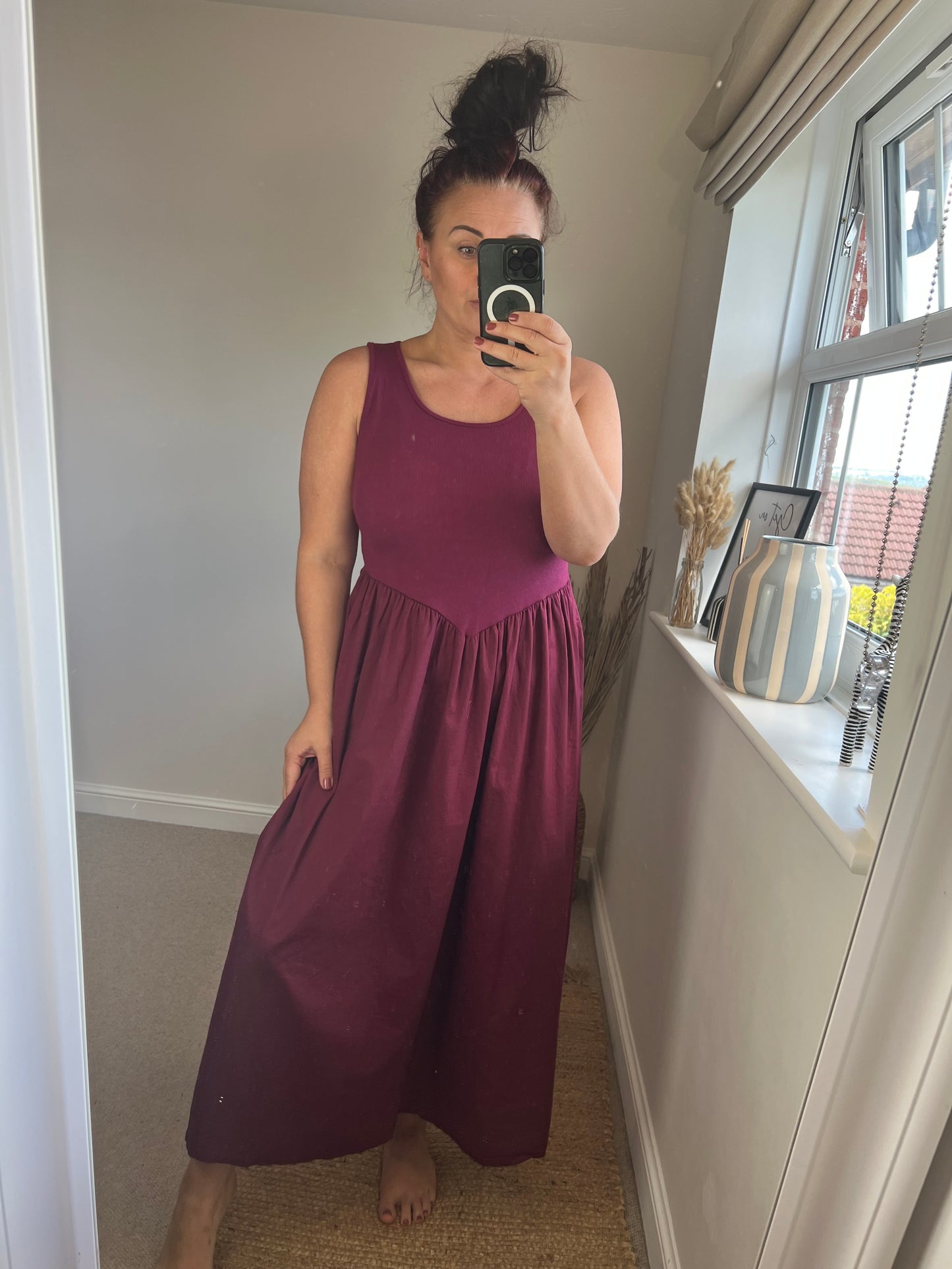 Ribbed Midi Dress - Wine