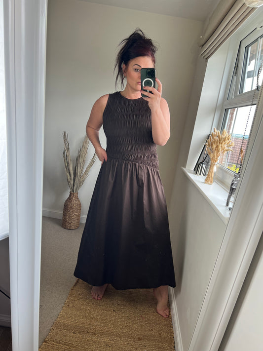 Asymmetrical Waist Dress - Chocolate