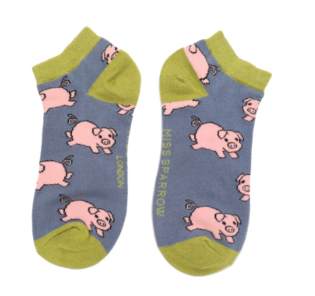 Miss Sparrow Bamboo Trainer Socks - Piglets