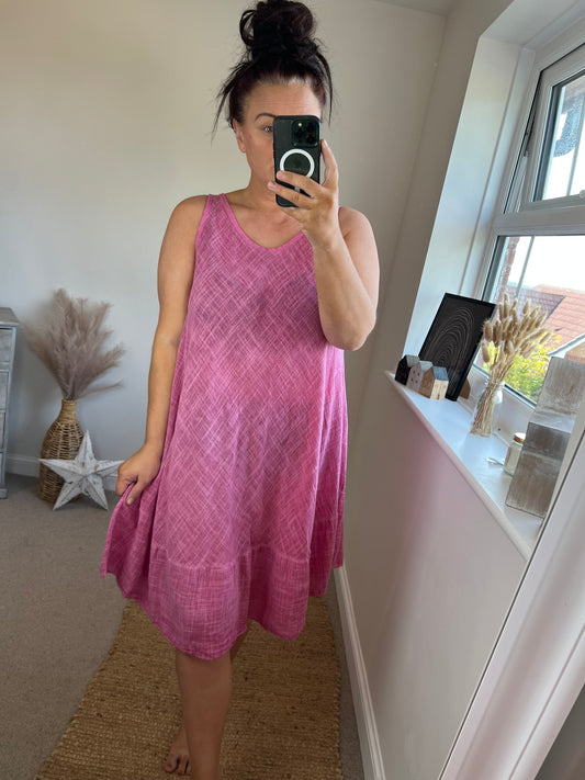 Cotton Tiered Dress - Cerise