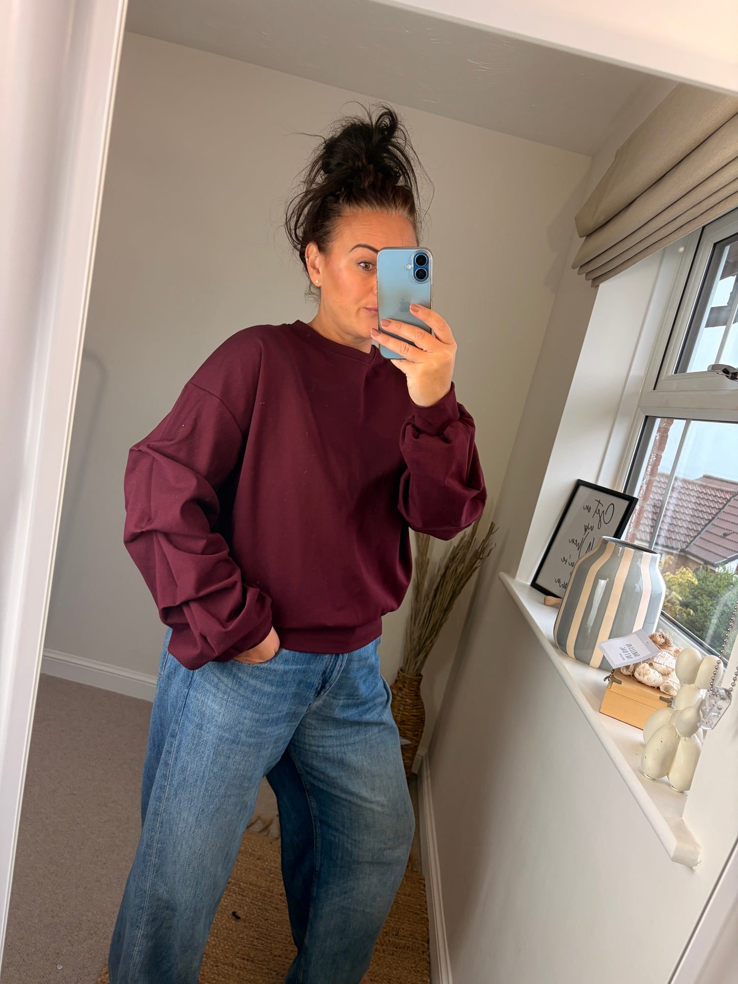 Ruched Sleeve Sweatshirt - Wine