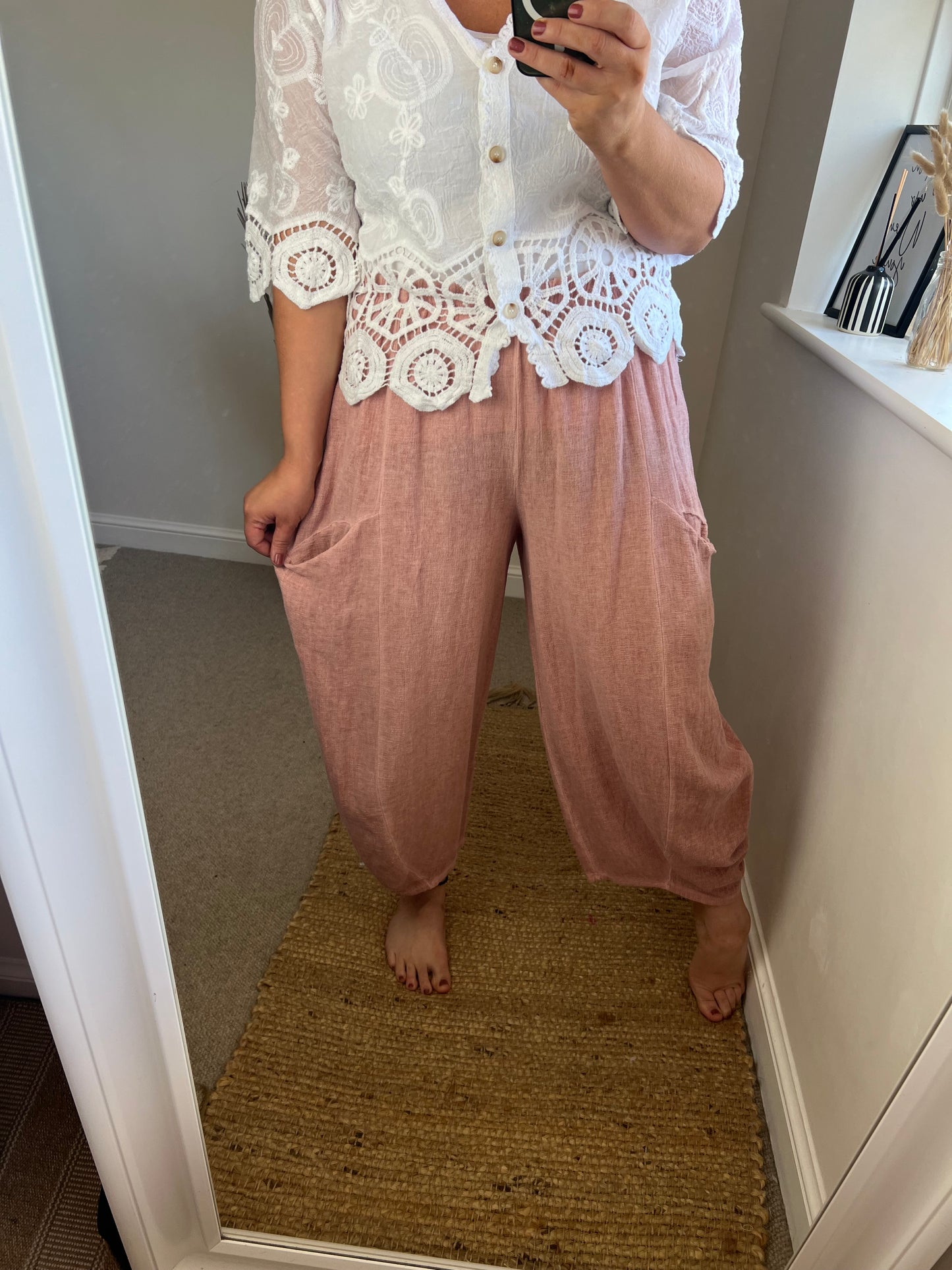 Barrel Leg Linen Trouser - Dusty Pink