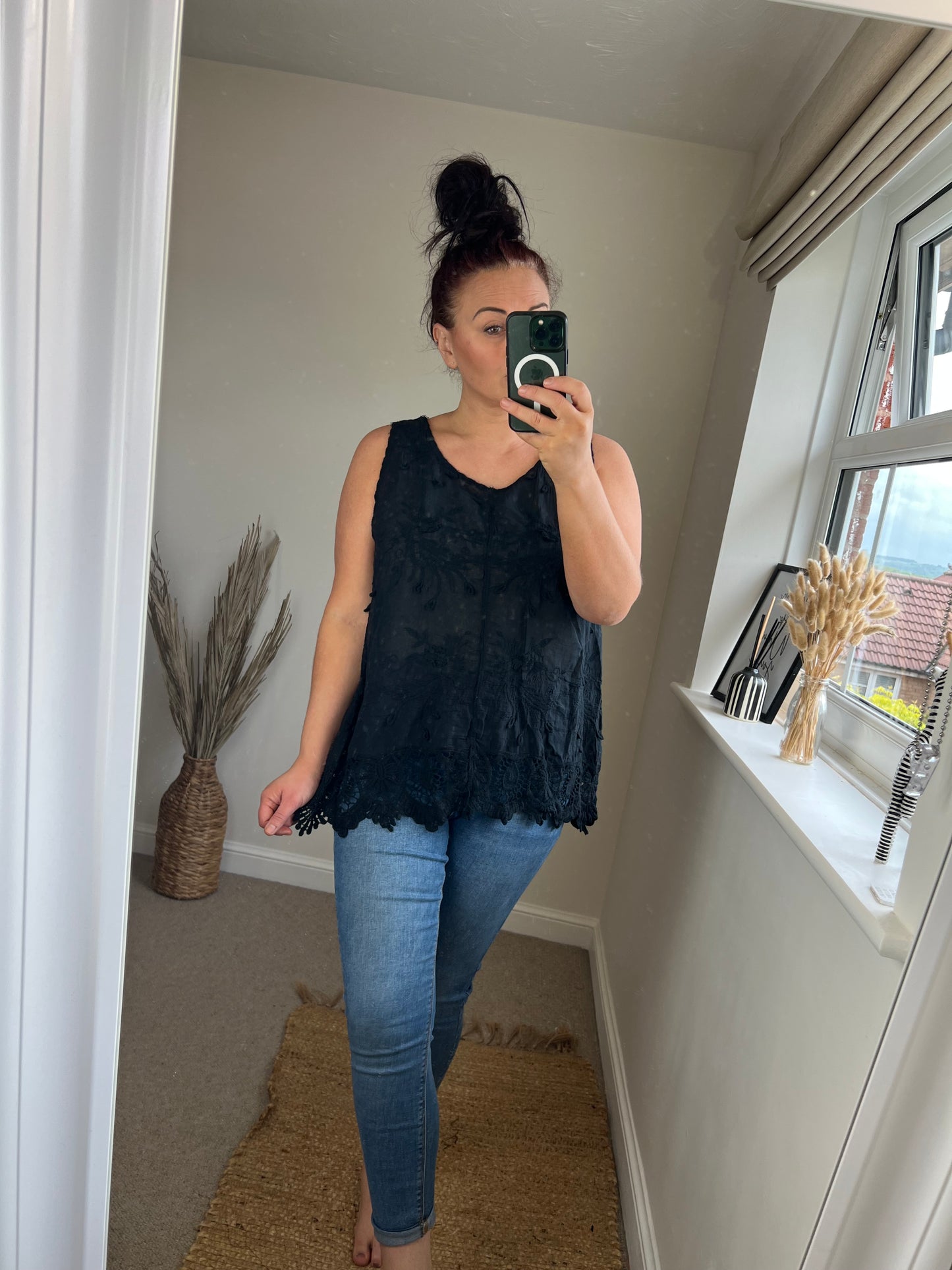 Embroidered Cotton Vest - Black