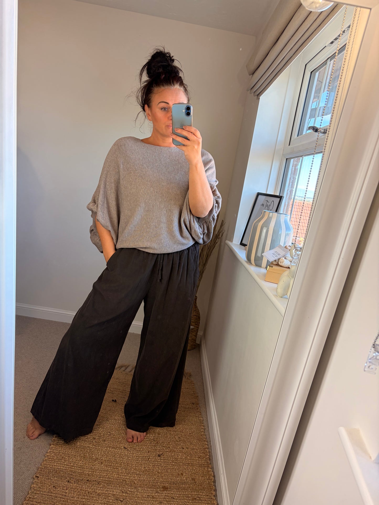 Needle Cord Wide Leg Trousers - Chocolate