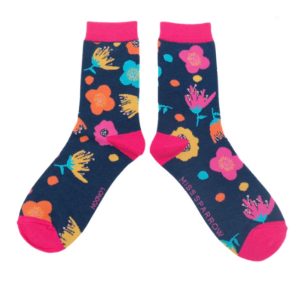 Miss Sparrow Bamboo Socks - Modern Floral