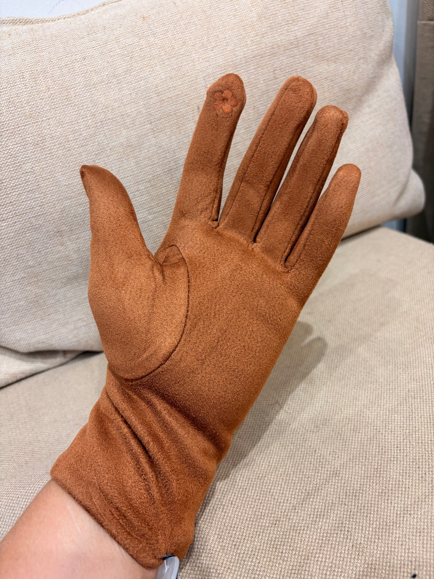 Faux Suede Gloves - Camel