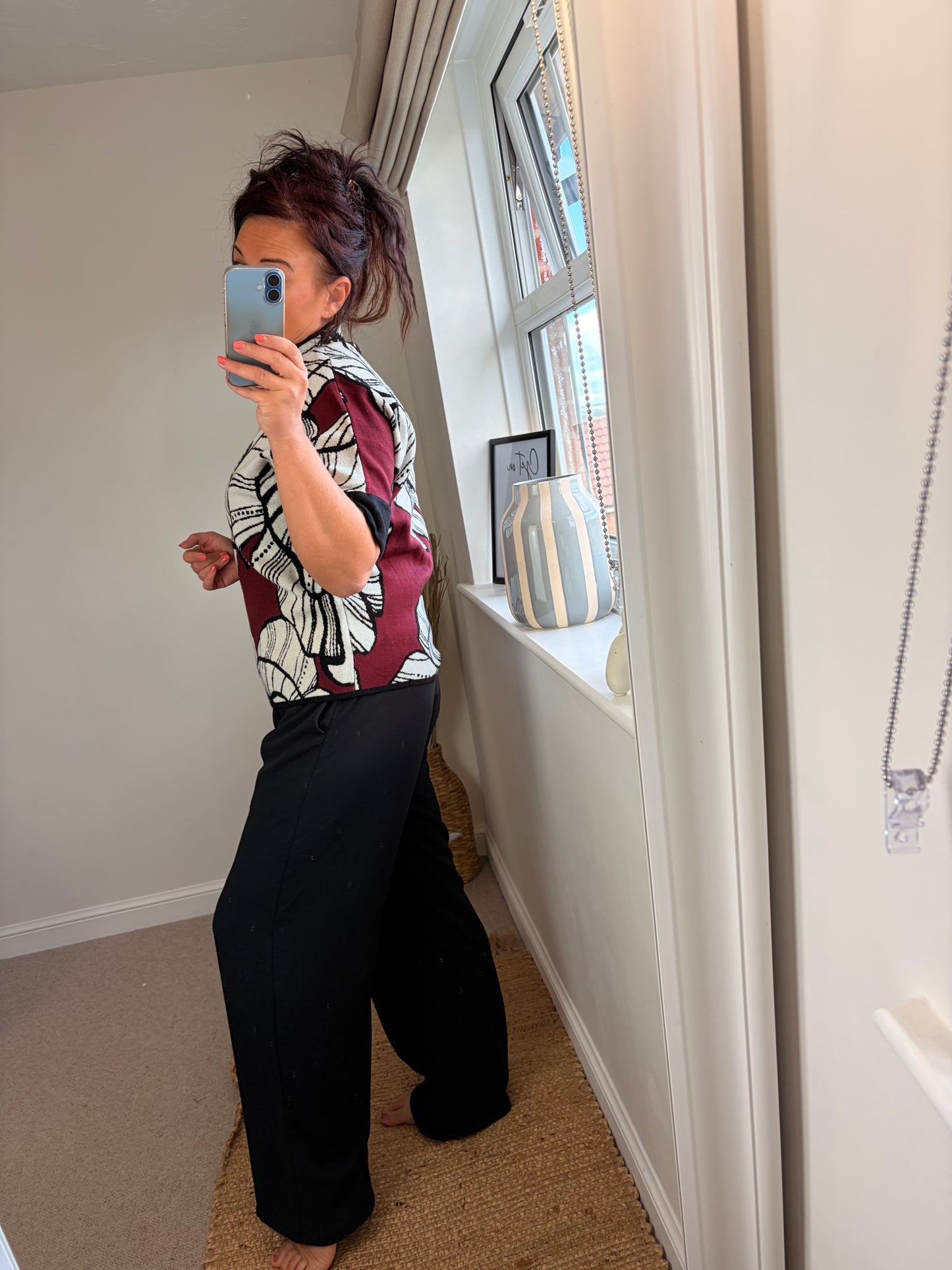 Funnel Neck Floral Jumper - Wine