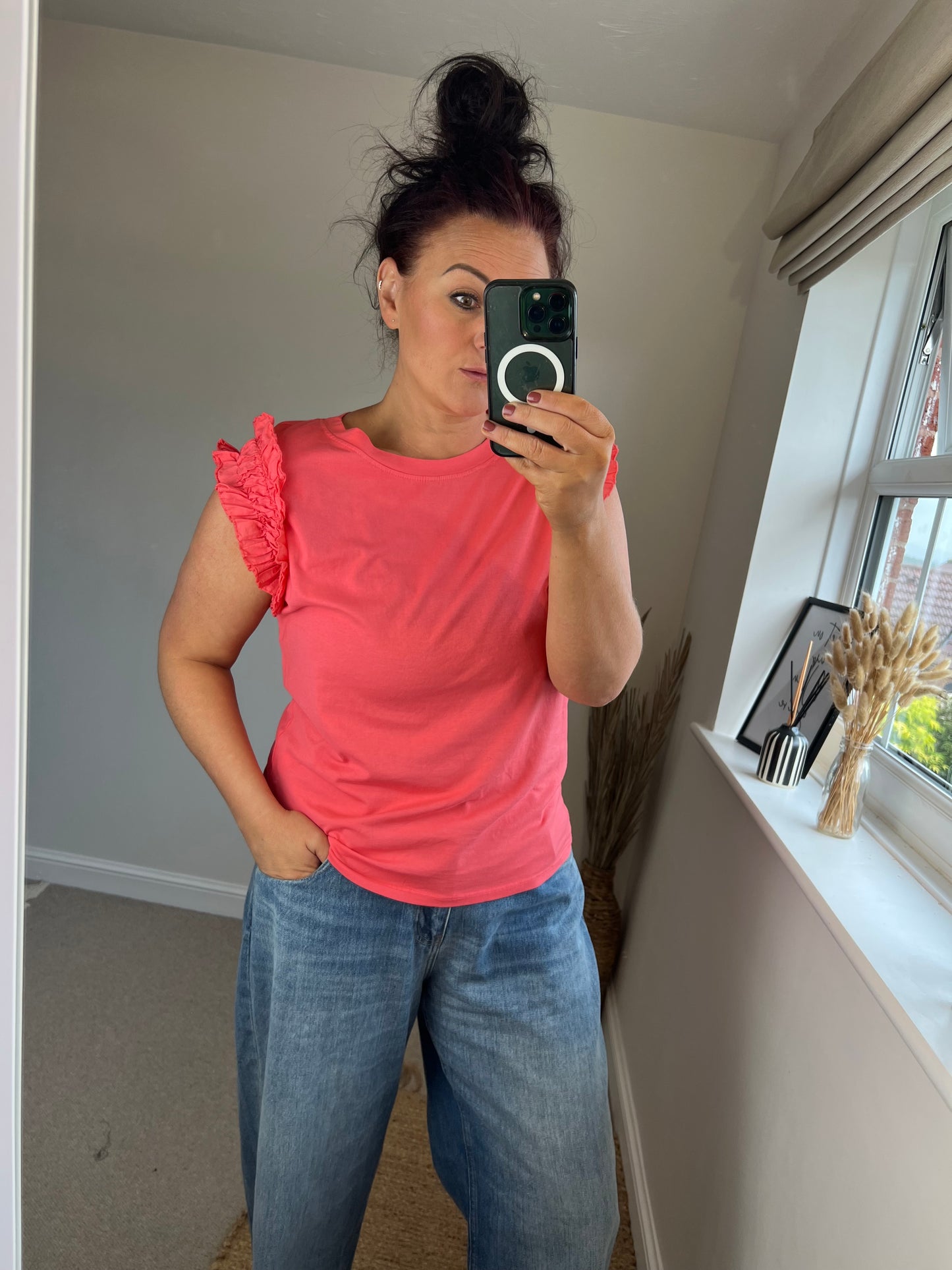 Ruffle Sleeve Tshirt - Coral