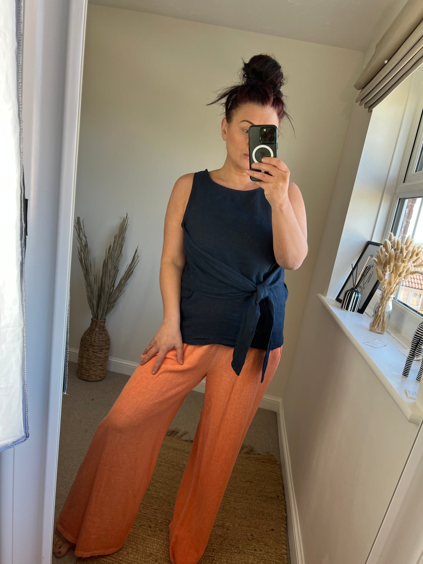 Linen Tie Top - Navy