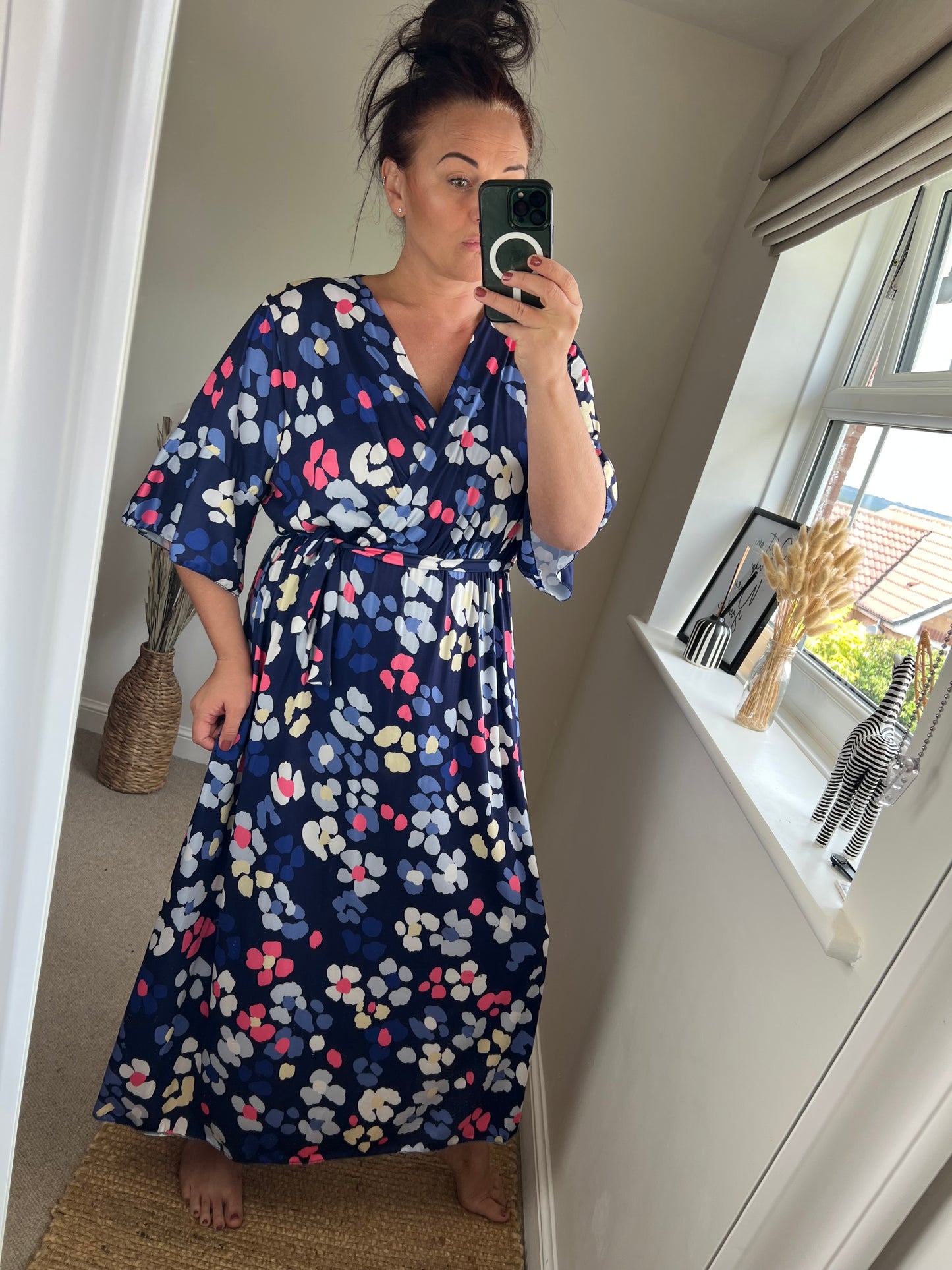 Belted Leopard Dress - Navy
