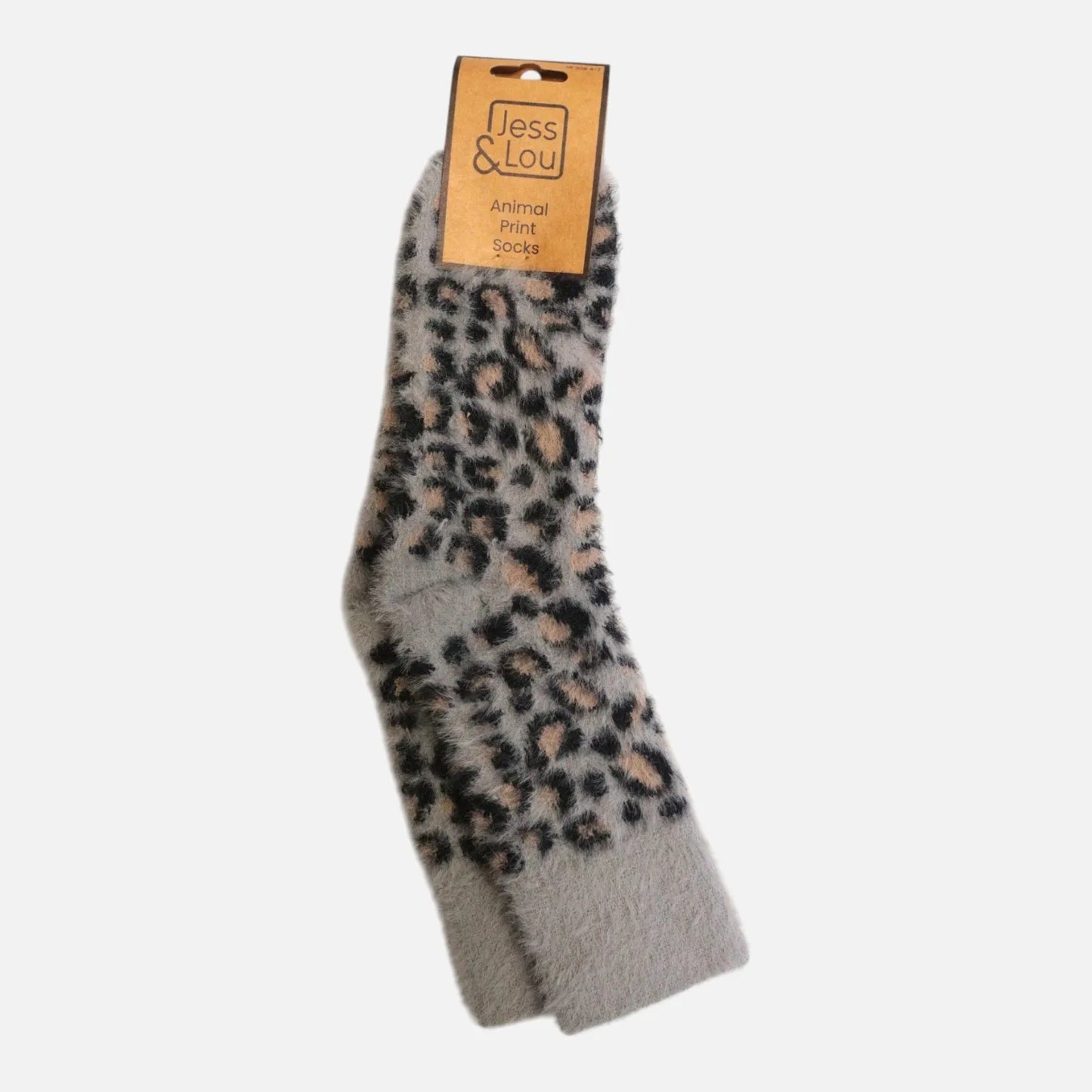 Jess & Lou Fluffy Animal Print Socks - Grey