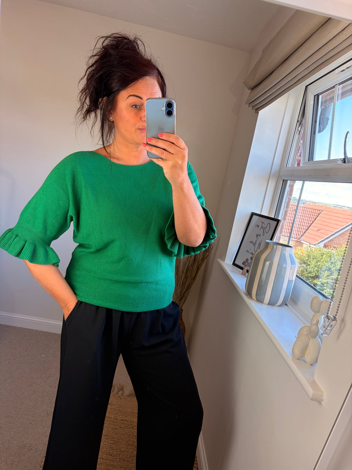 Flute Sleeve Jumper - Green