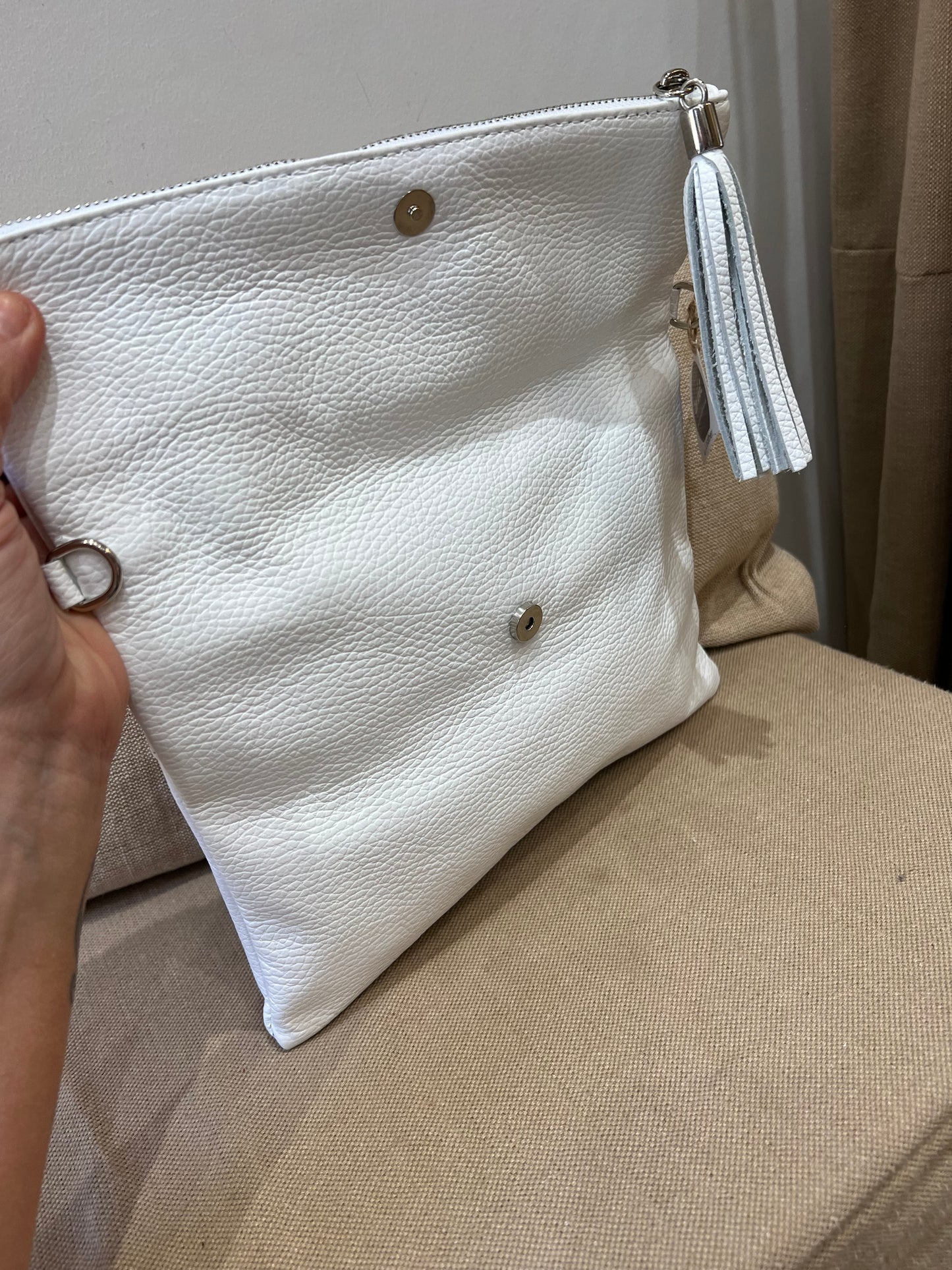 Leather Fold-over Bag - White