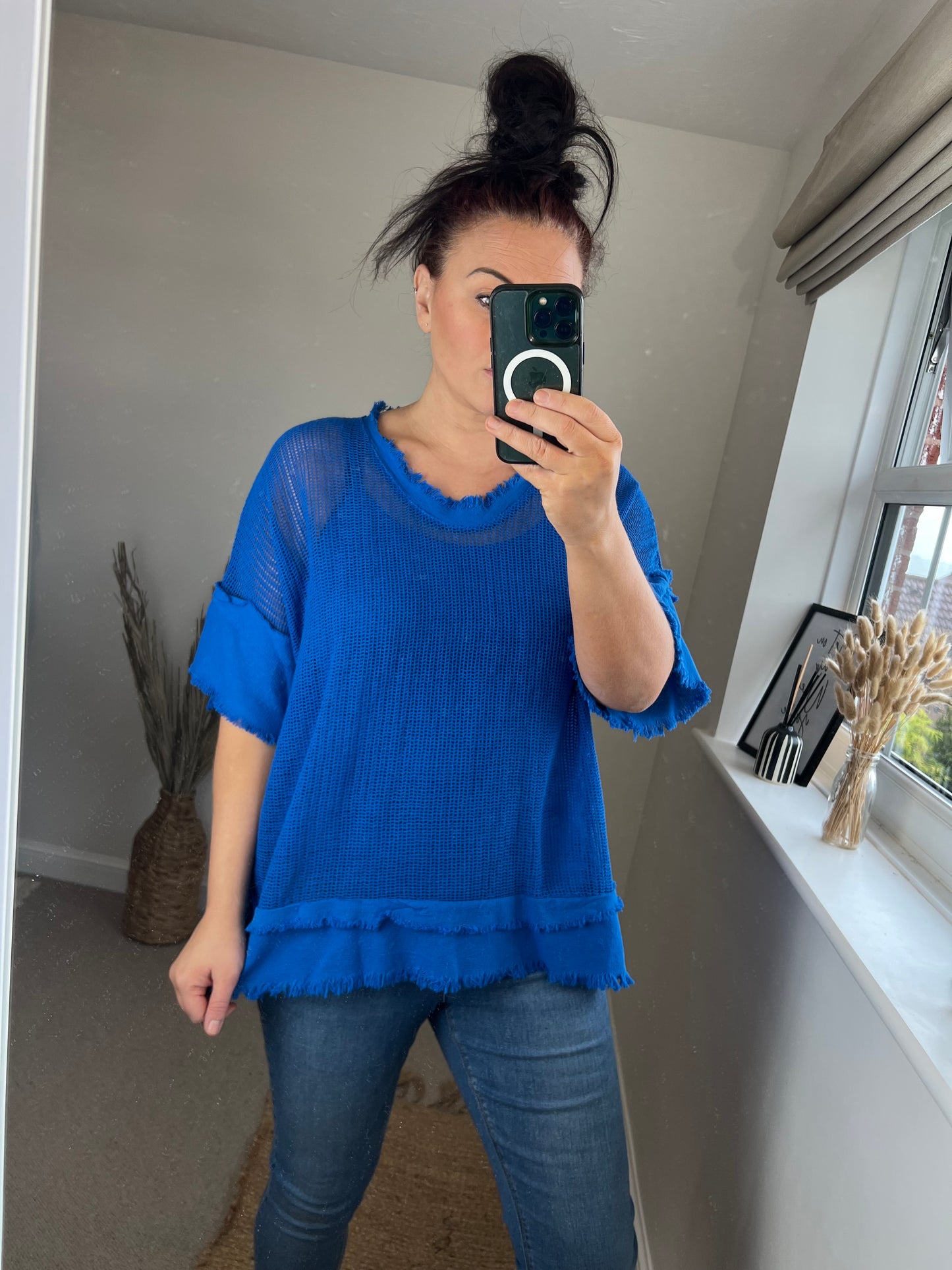 Raw Edge Mesh Top - Cobalt