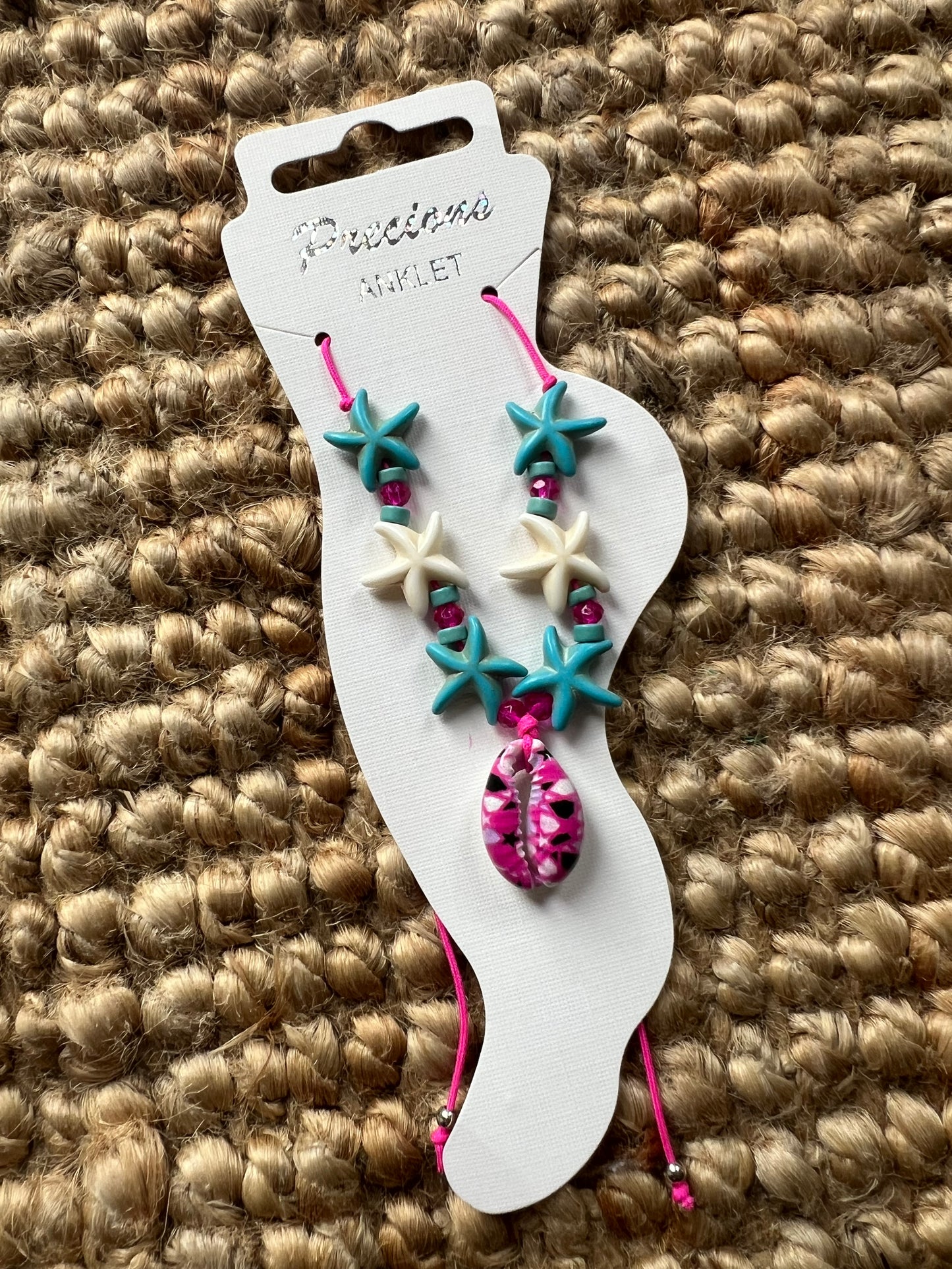 Adjustable Anklet Bracelet - Shell/Starfish Aqua