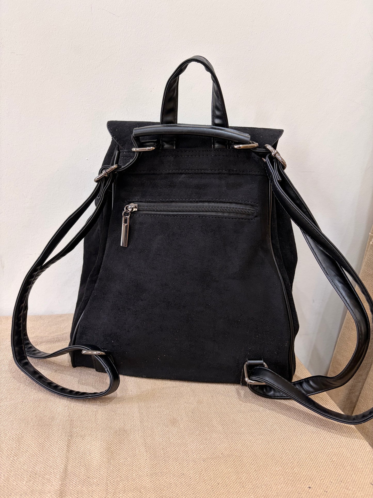 Faux Suede Rucksack - Black