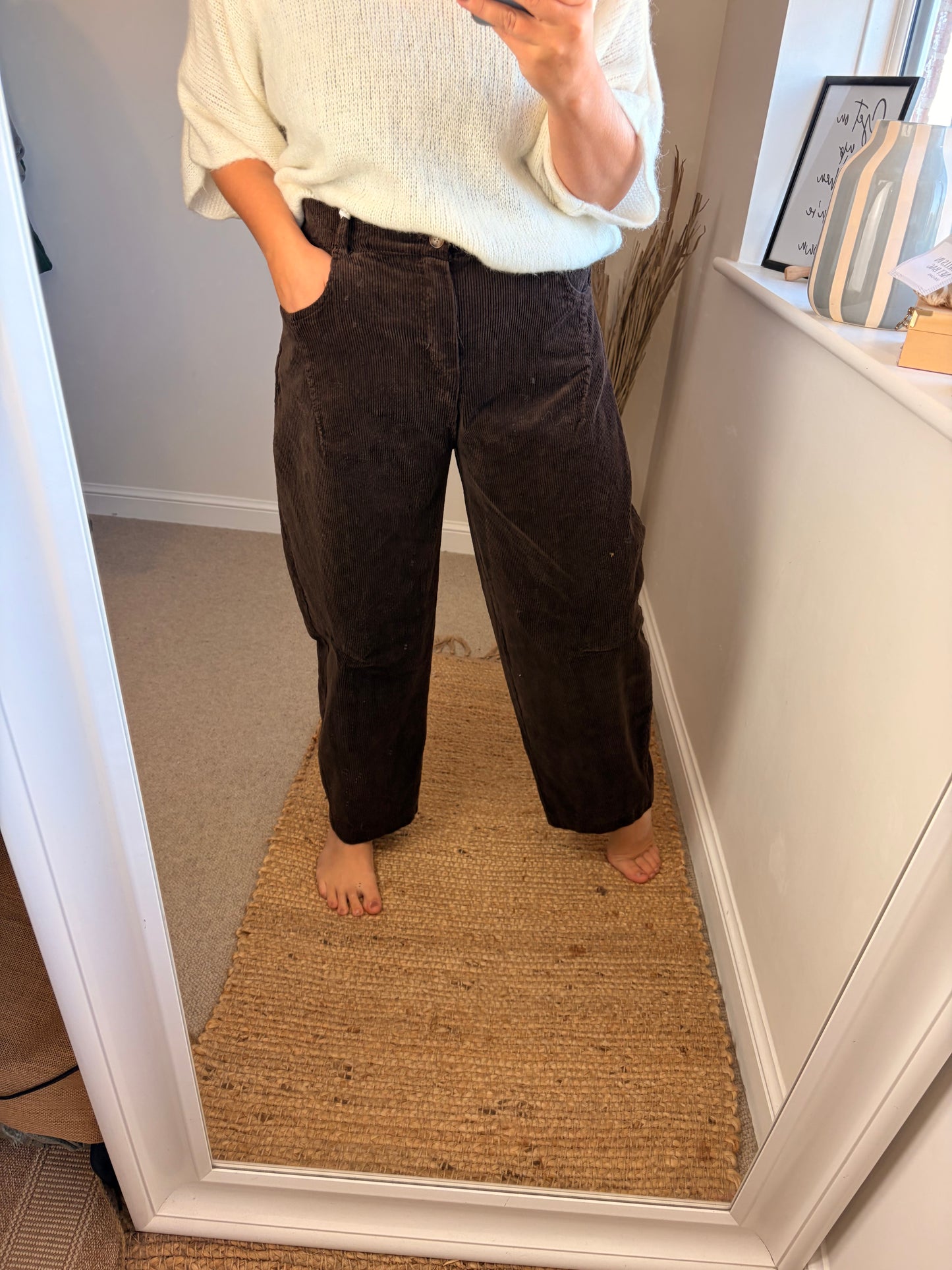 Jumbo Cord Barrel Leg Trousers - Chocolate (2 sizes)