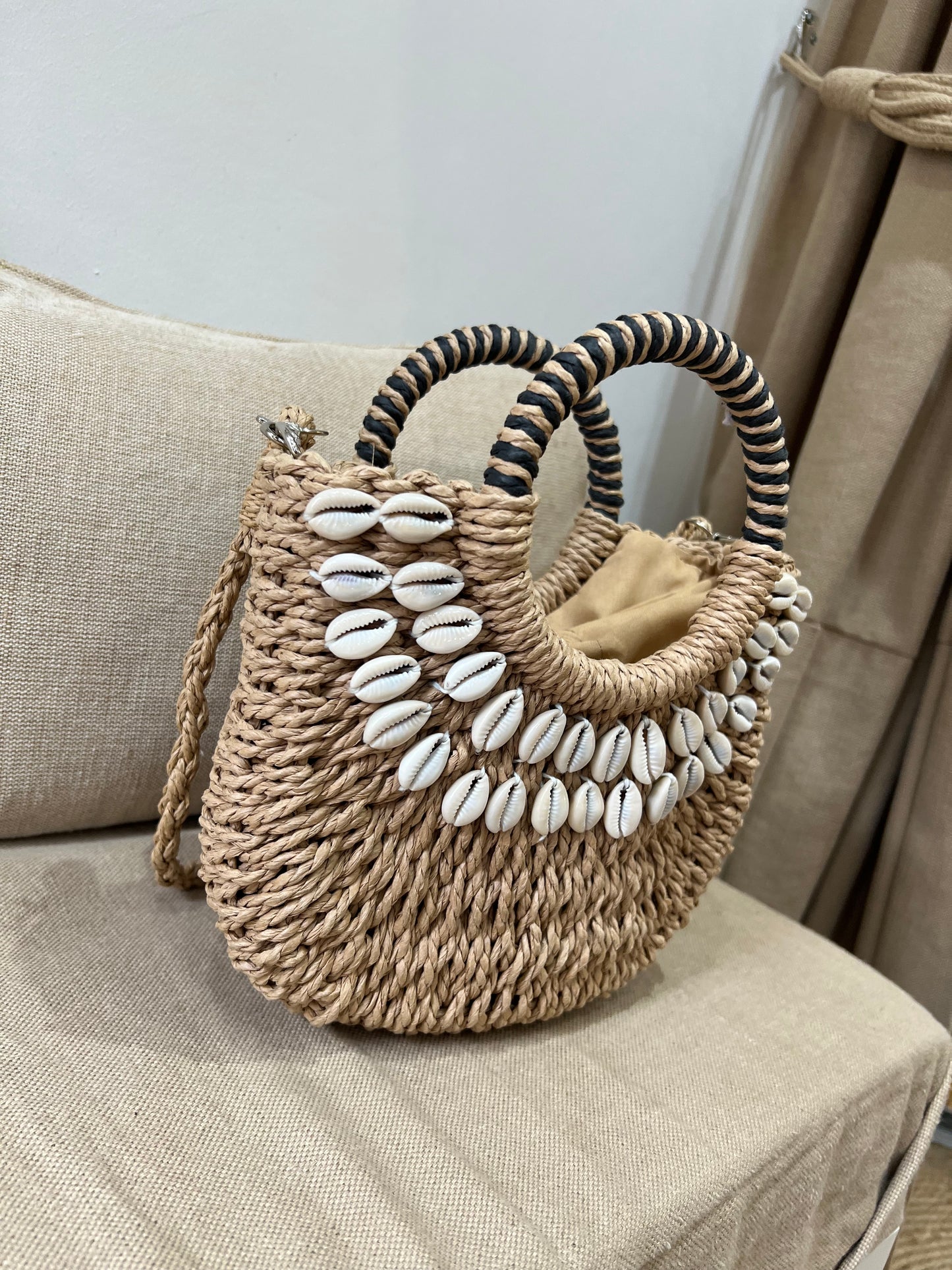 Straw Shell Bag - Camel