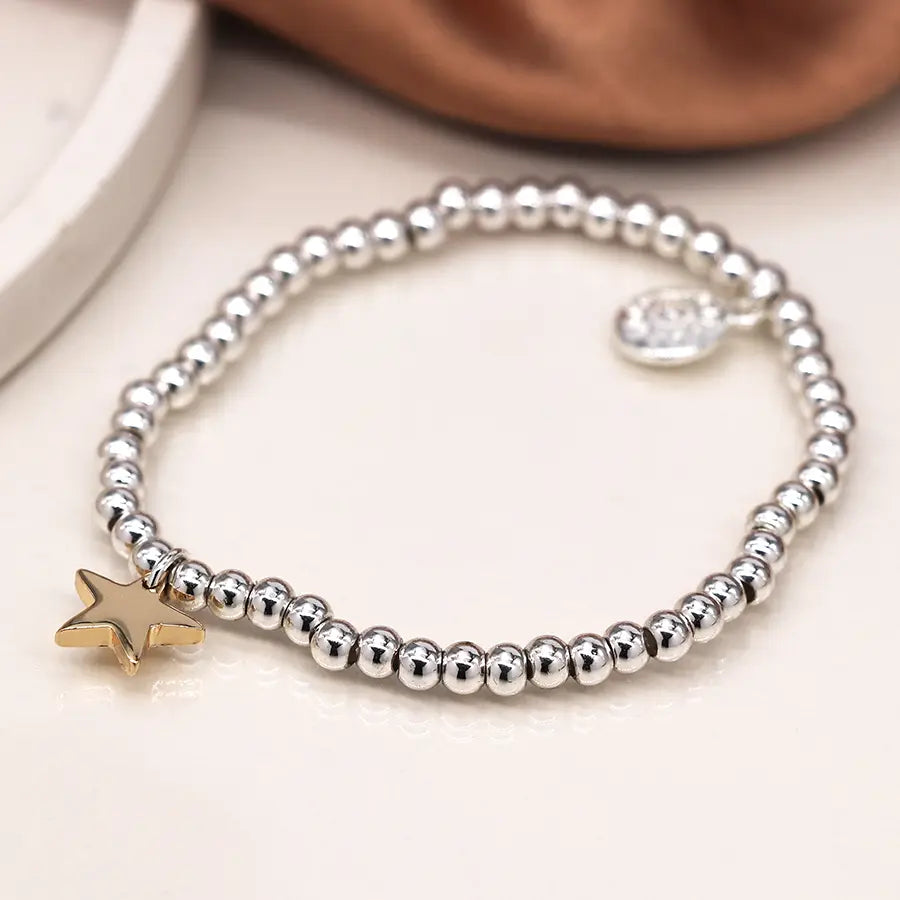 Peace Of Mind -  Silver Plated Bracelet with Small Gold Star