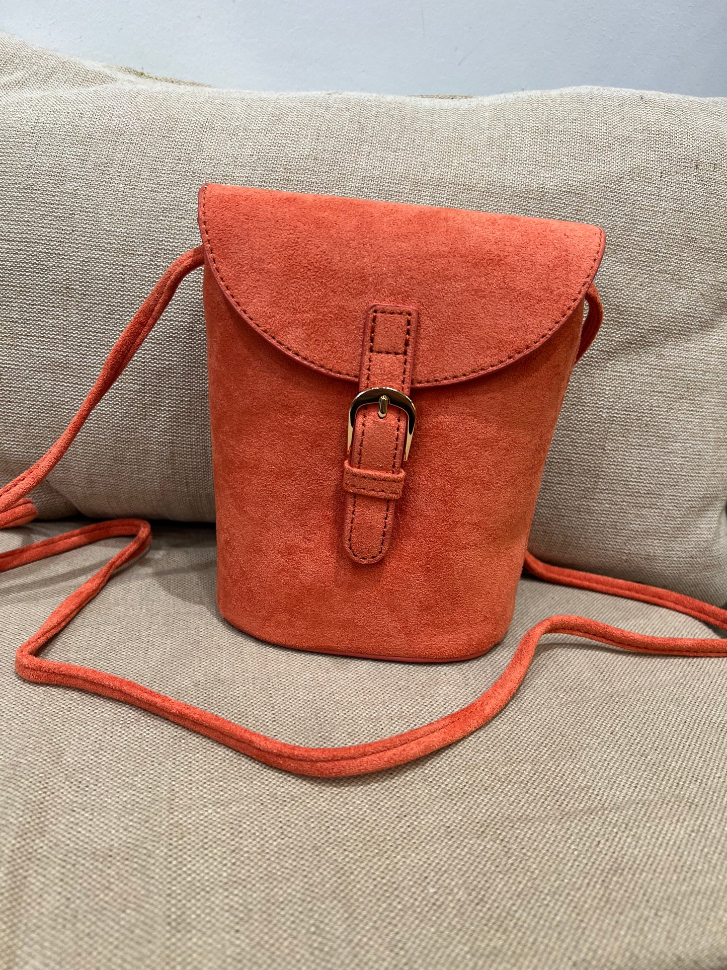 Faux Suede Bucket Crossbody Bag - Orange