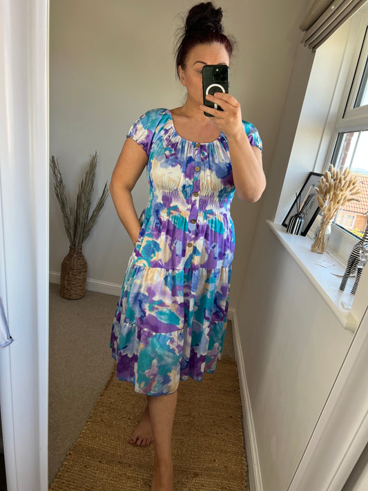STEVIE Midi Button Dress - Purple