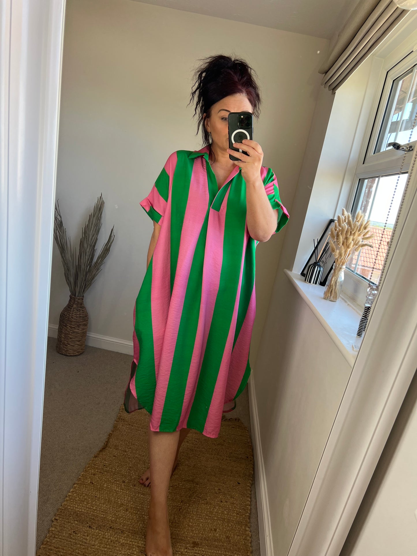 Striped Tunic Dress - Green/Pink