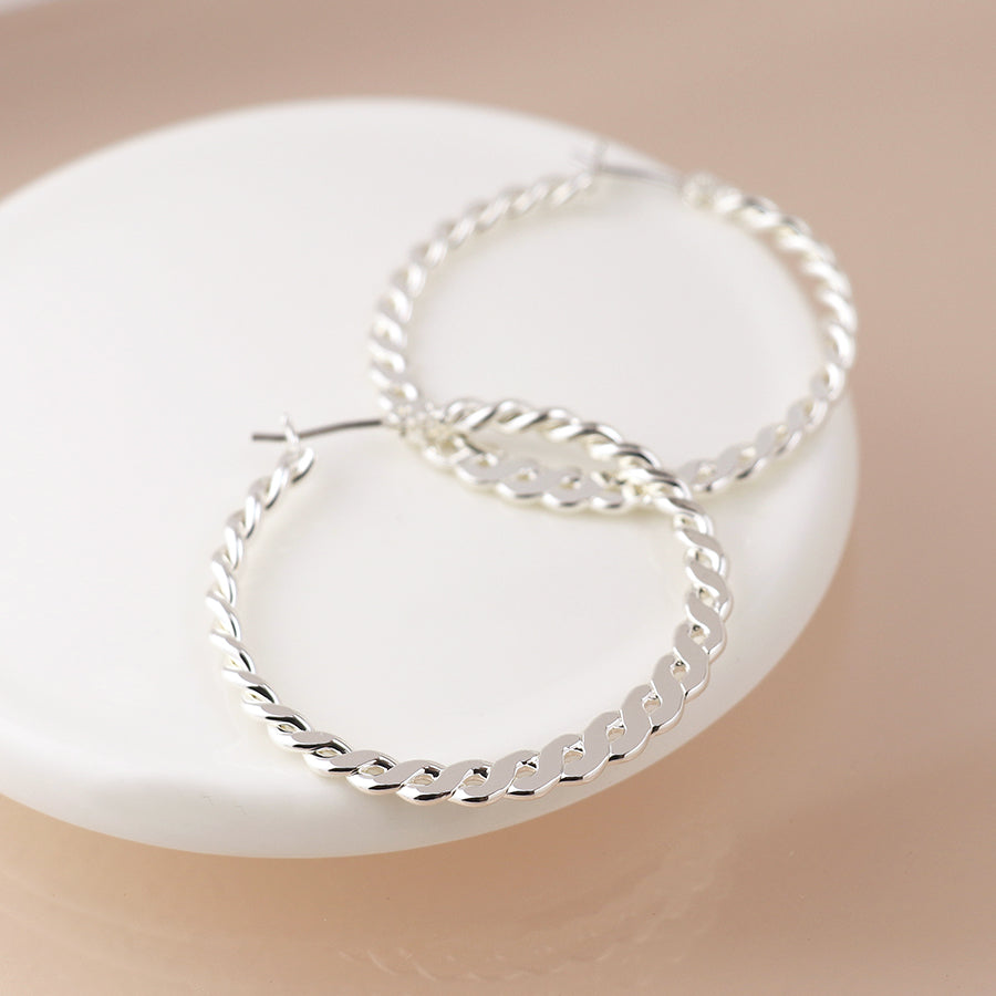 Peace of Mind - Silver Plated Twisted Hoop Earring