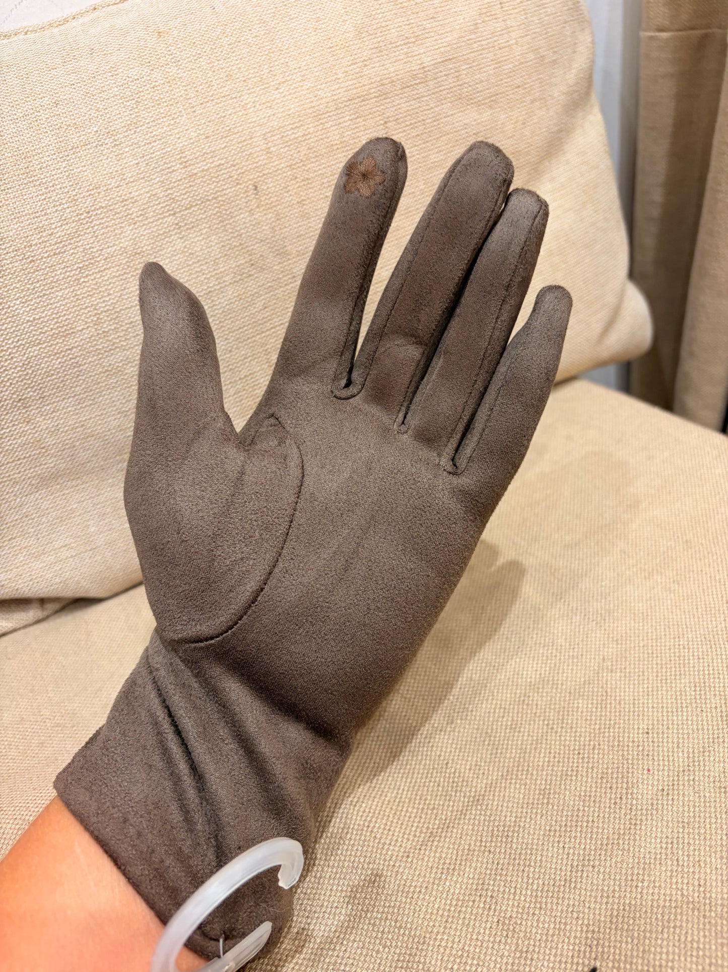 Faux Suede Gloves - Brown