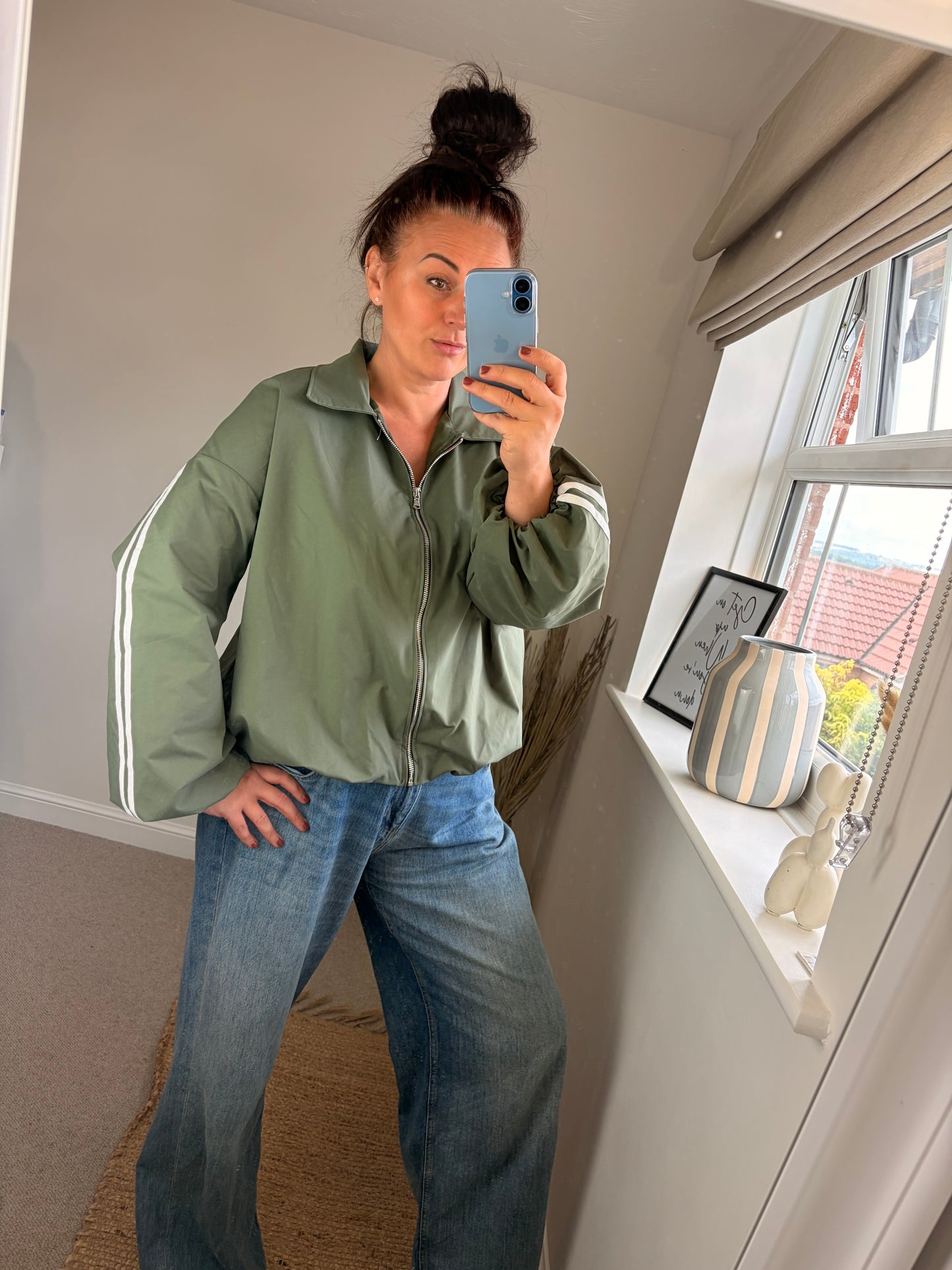 Stripe Bomber Jacket - Khaki