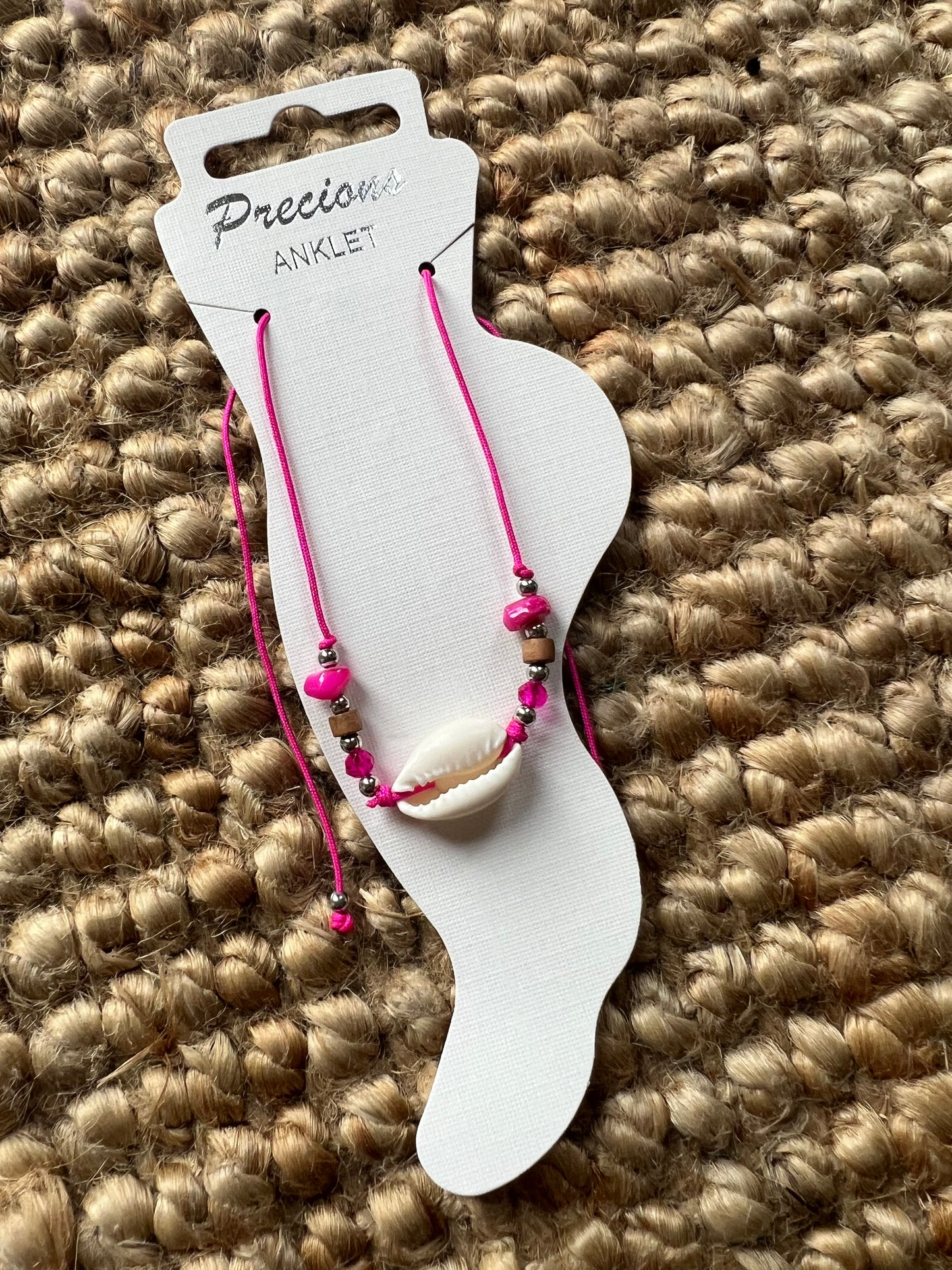 Adjustable Anklet Bracelet - Shell Cerise