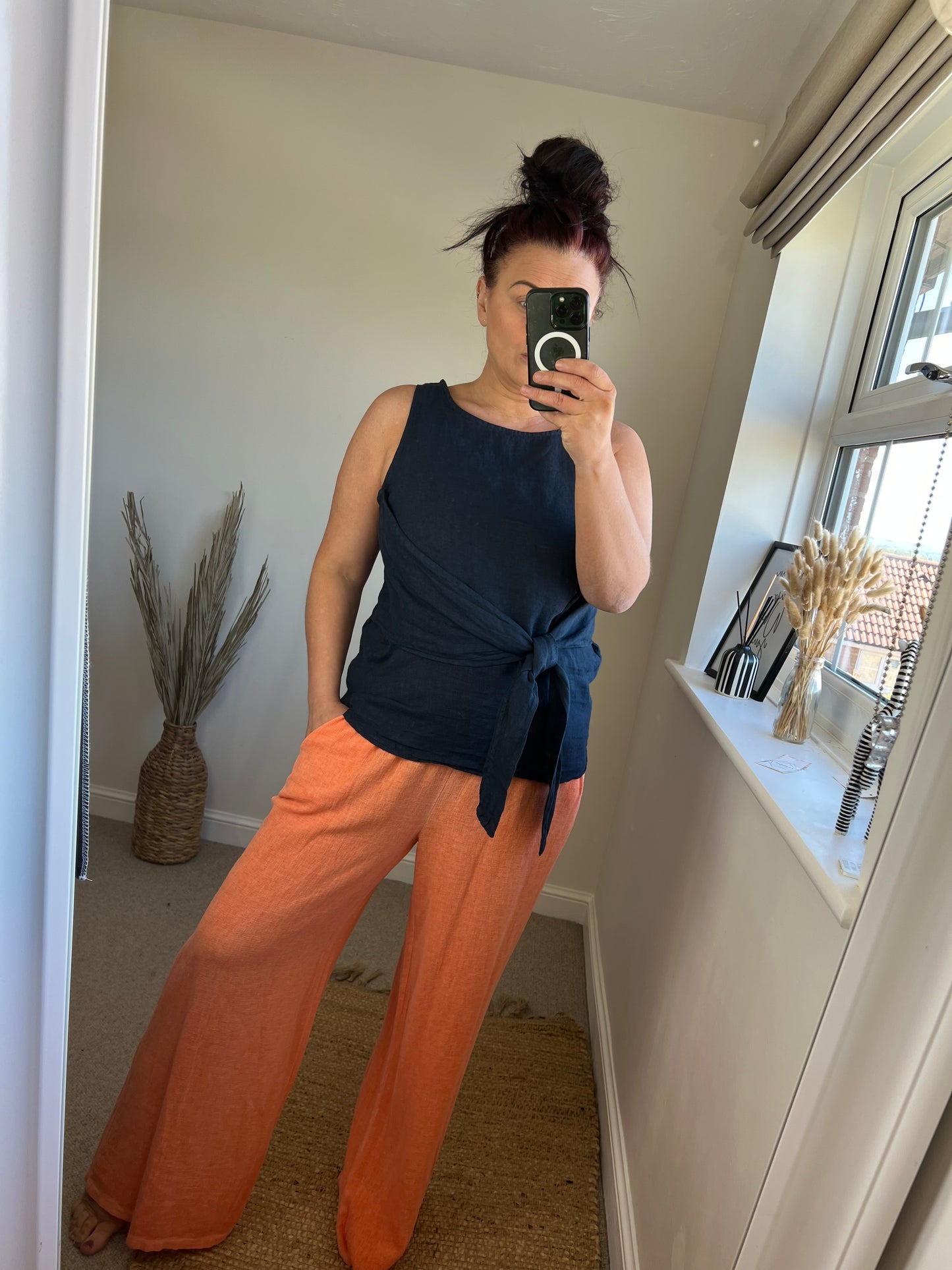 Linen Tie Top - Navy