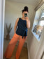 Linen Tie Top - Navy