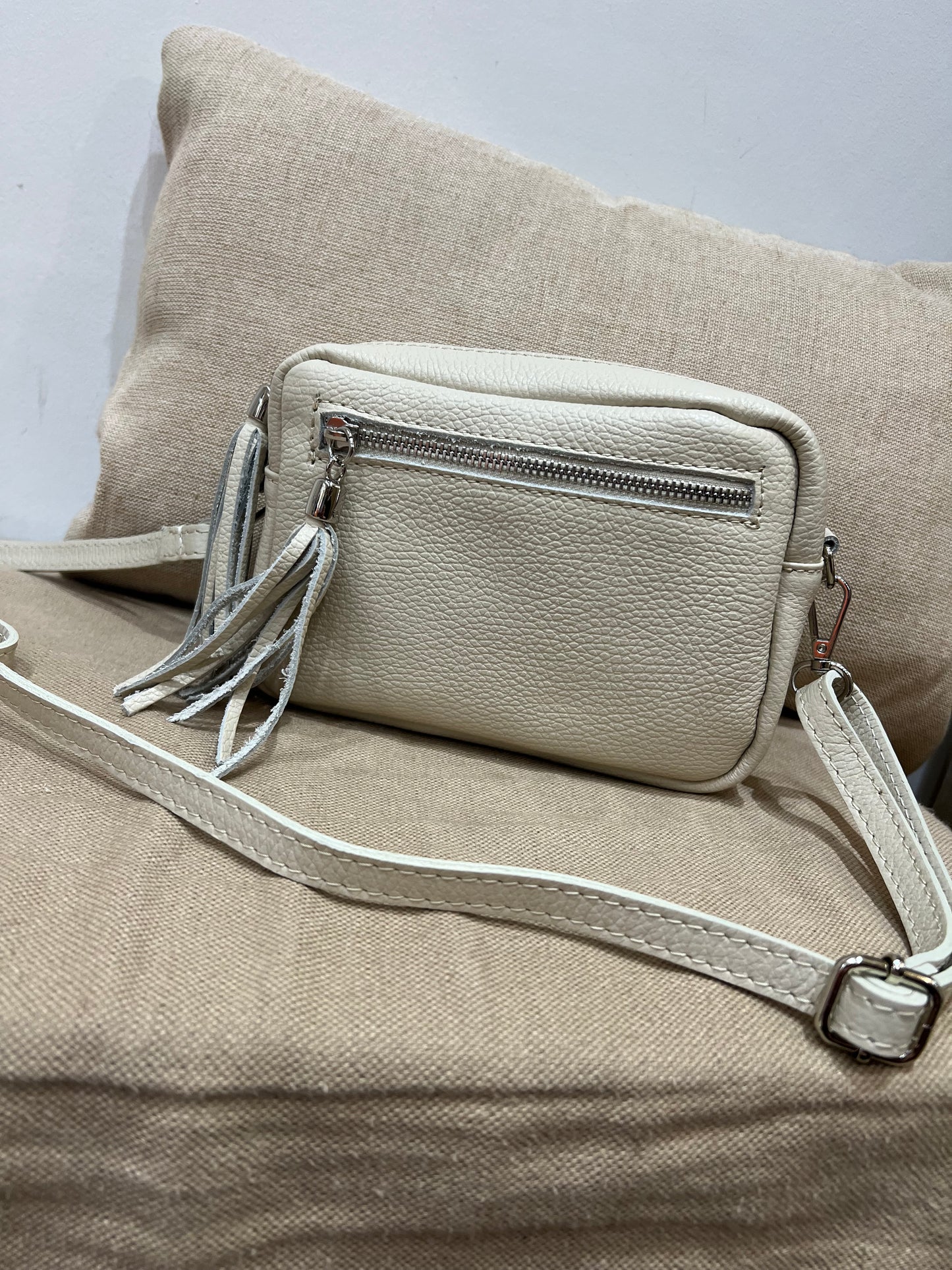 Leather Camera Bag - Cream