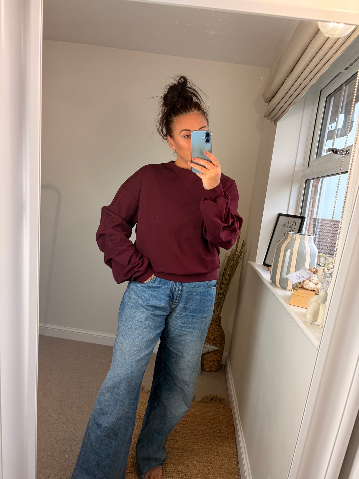 Ruched Sleeve Sweatshirt - Wine