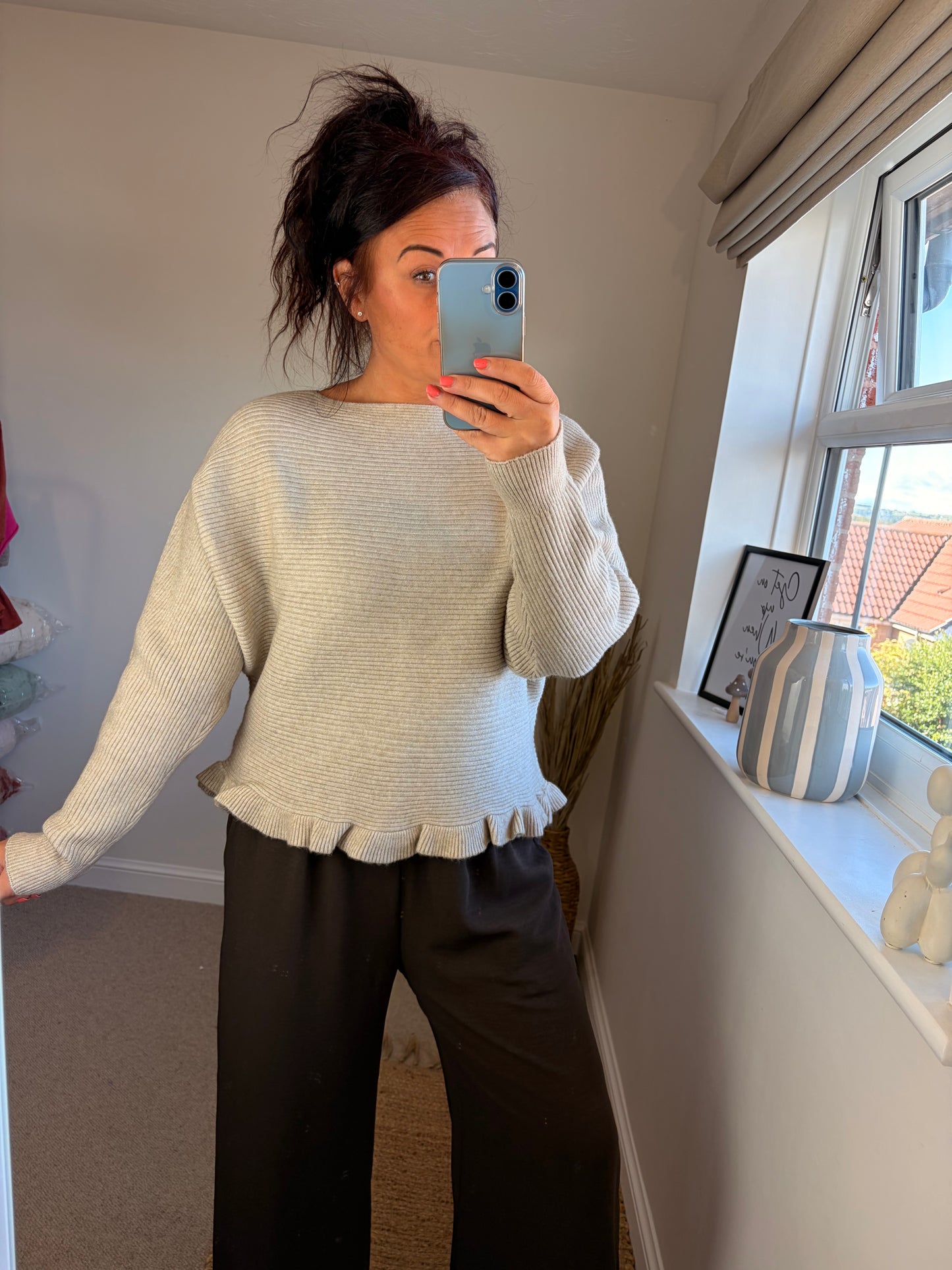 Ribbed Button Jumper/Cardigan - Beige