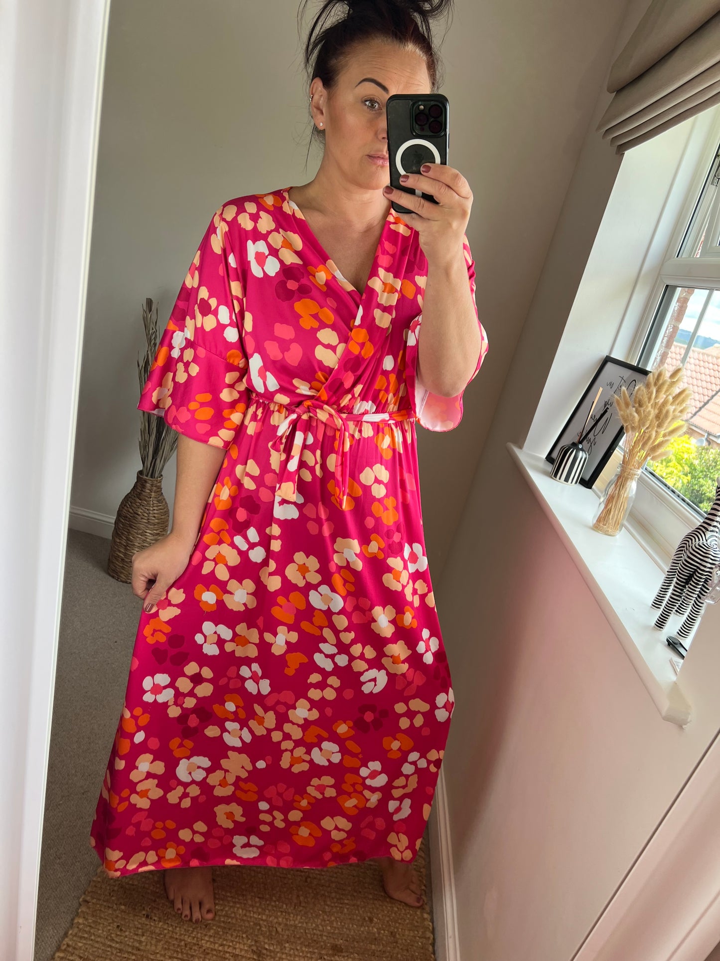 Belted Leopard Dress - Cerise