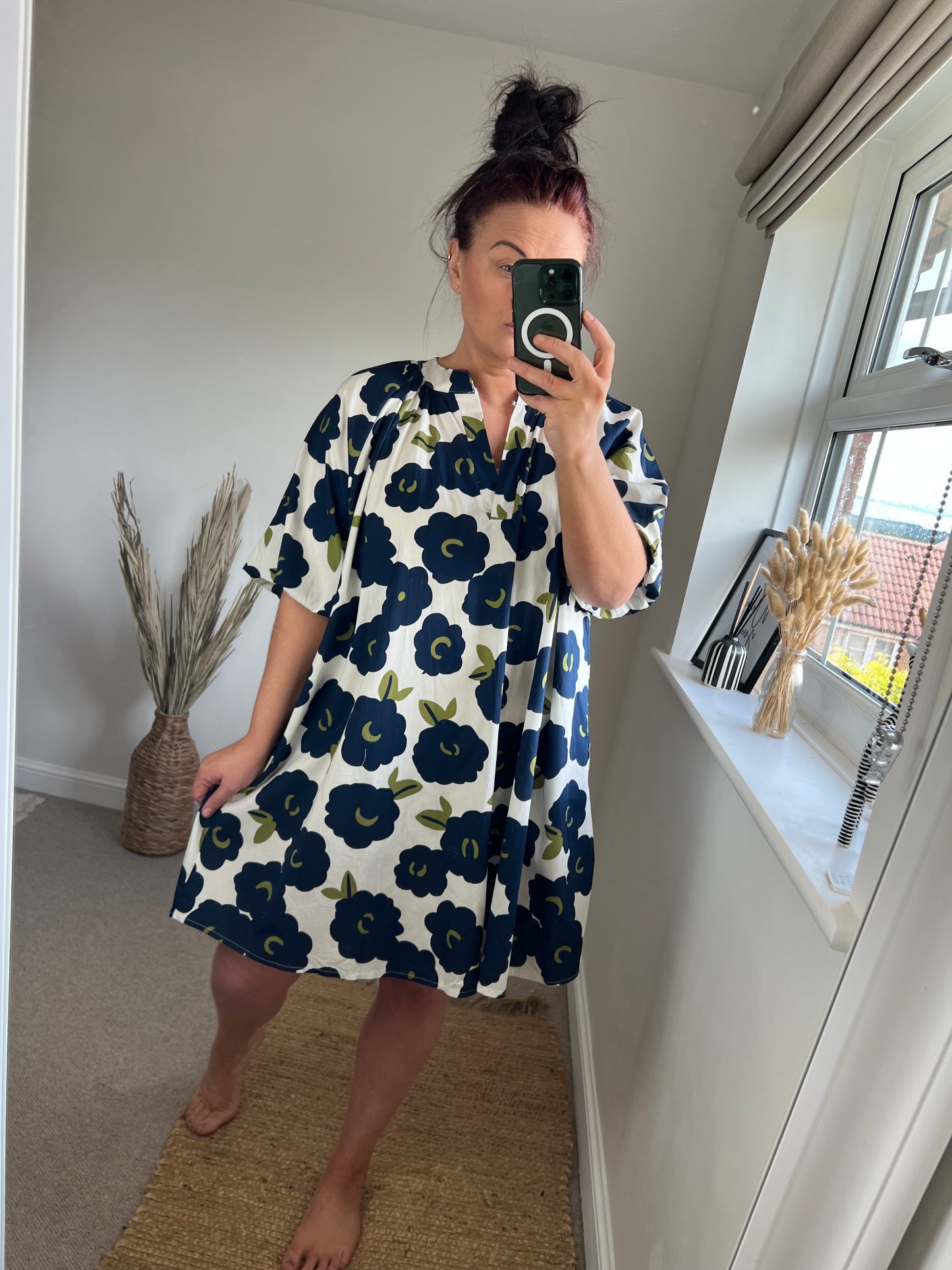 Puff Sleeve Dress - Navy